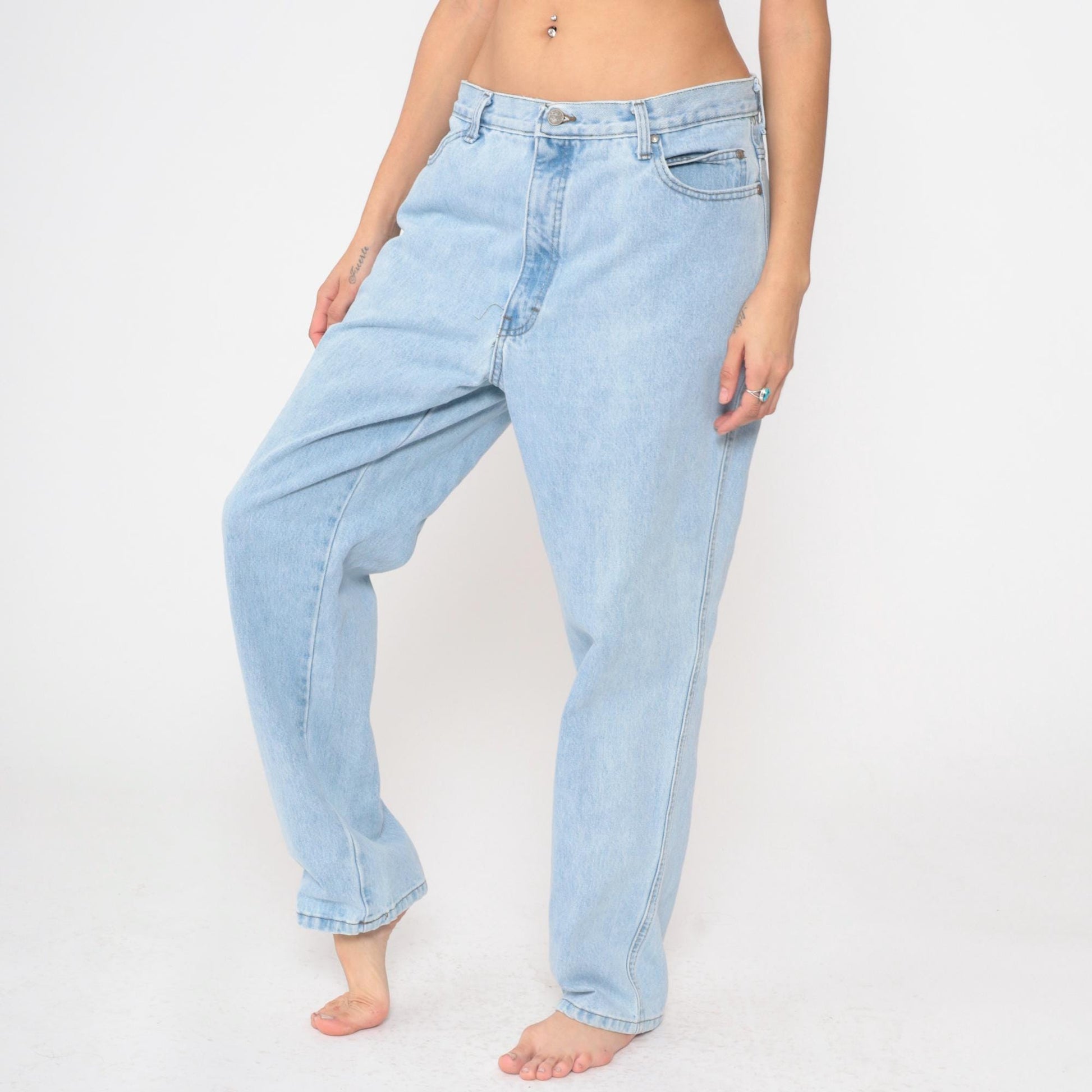 90s Harley Davidson Biker Blues Light Wash Jeans High Waist Straight Leg Large L