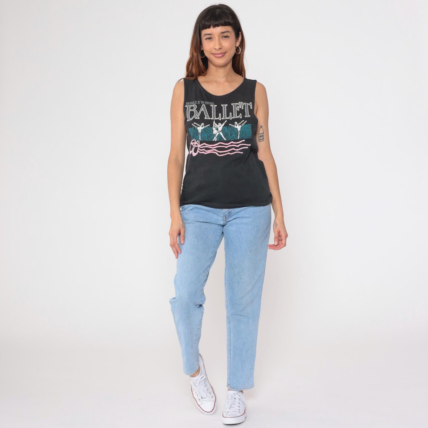 90s Hollywood Ballet Tank Top Black Graphic Sleeveless Small S
