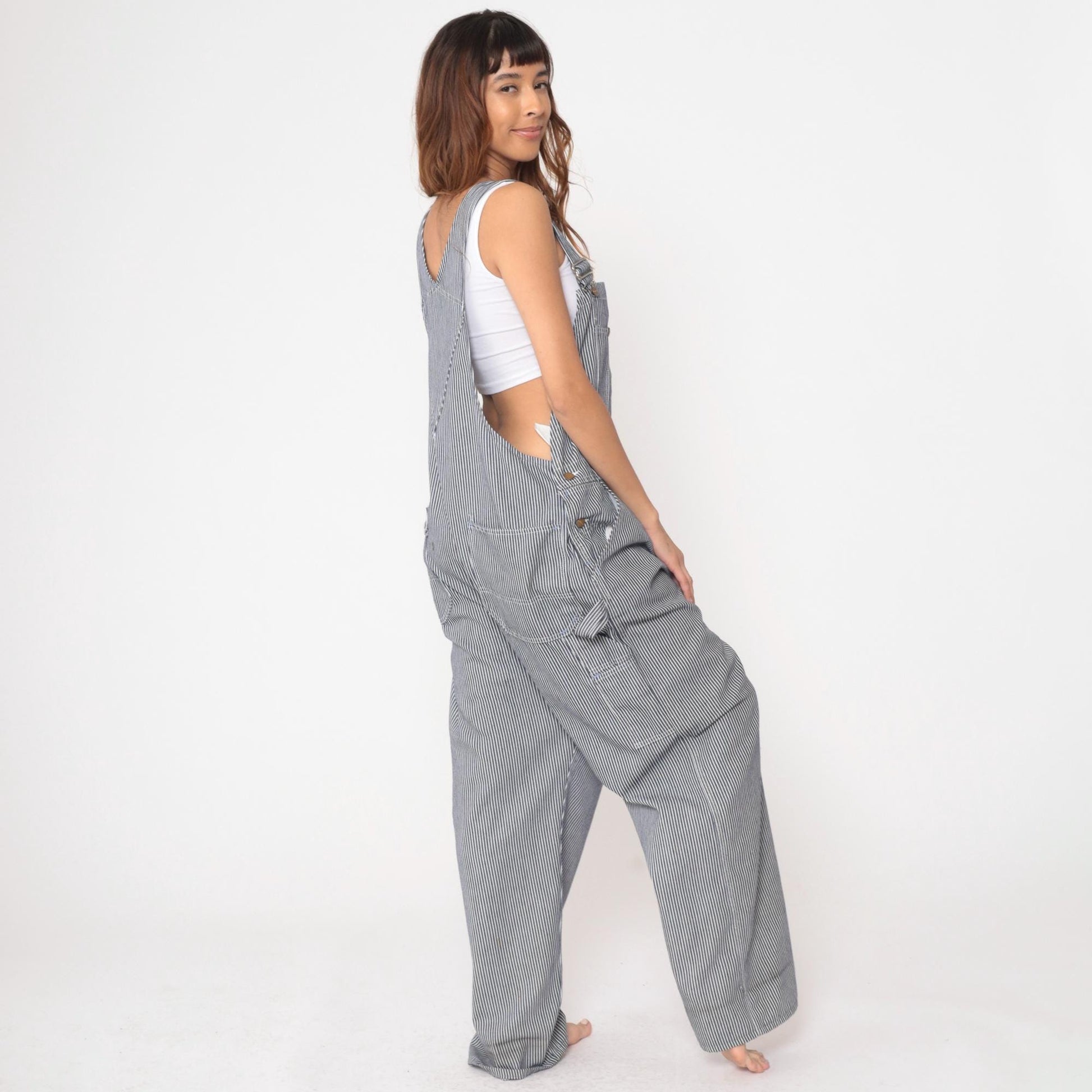 90s Toughskins Union Made Hickory Stripe Bib Overalls Workwear XL