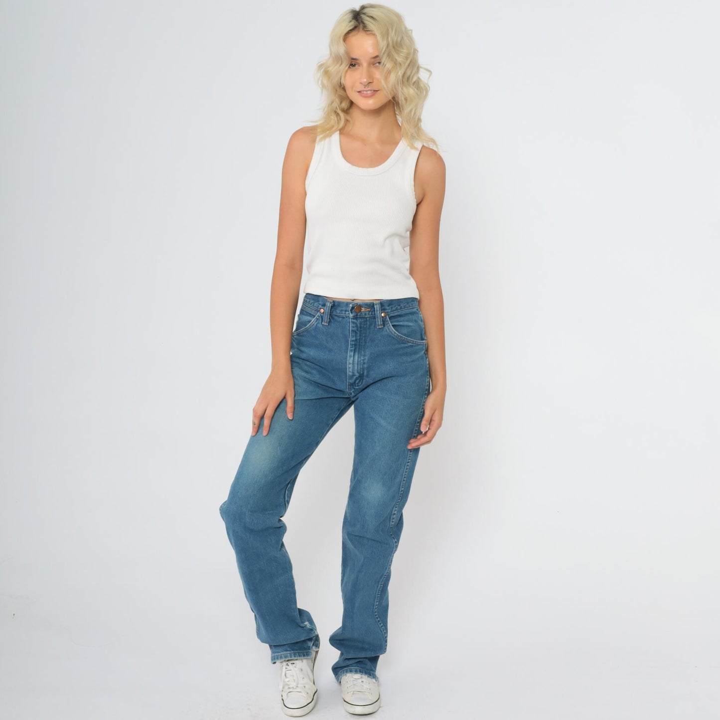90s Wrangler High Waisted Straight Leg Jeans Medium Blue Cotton Denim 29