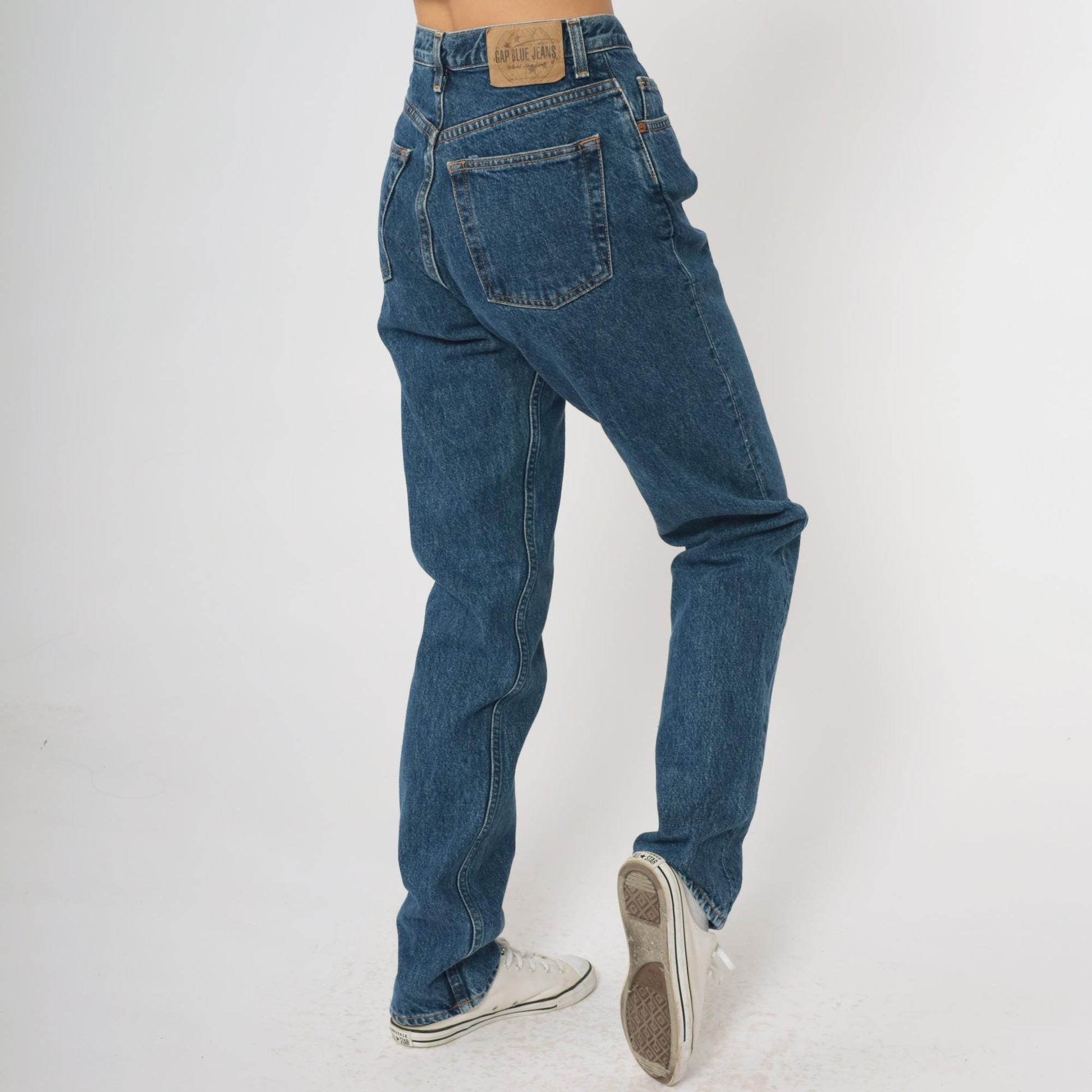 90s GAP High Waisted Mom Jeans Medium Blue Straight Leg Denim Size 6 Long