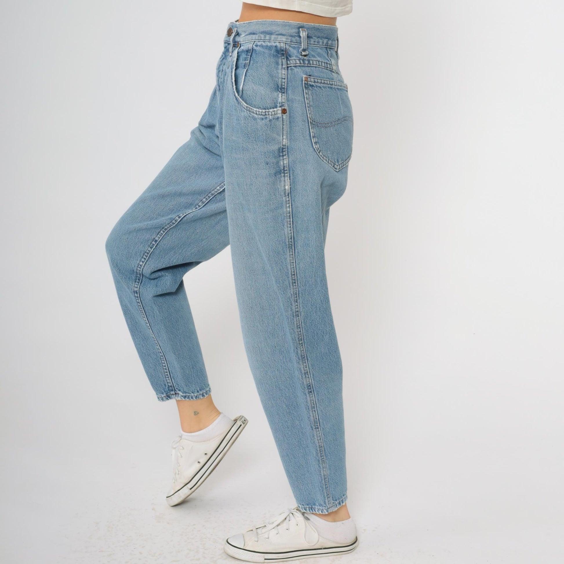 Lee High Waisted Mom Jeans 90s Light Wash Tapered Denim Small