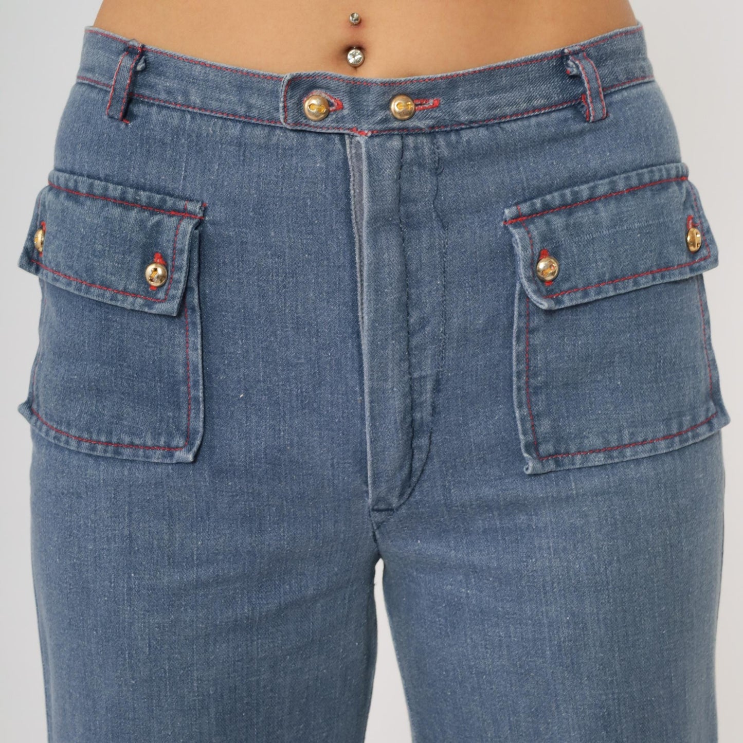 70s Carol Evans Bell Bottom Jeans High Waisted Flare Rose Embroidery Extra Small