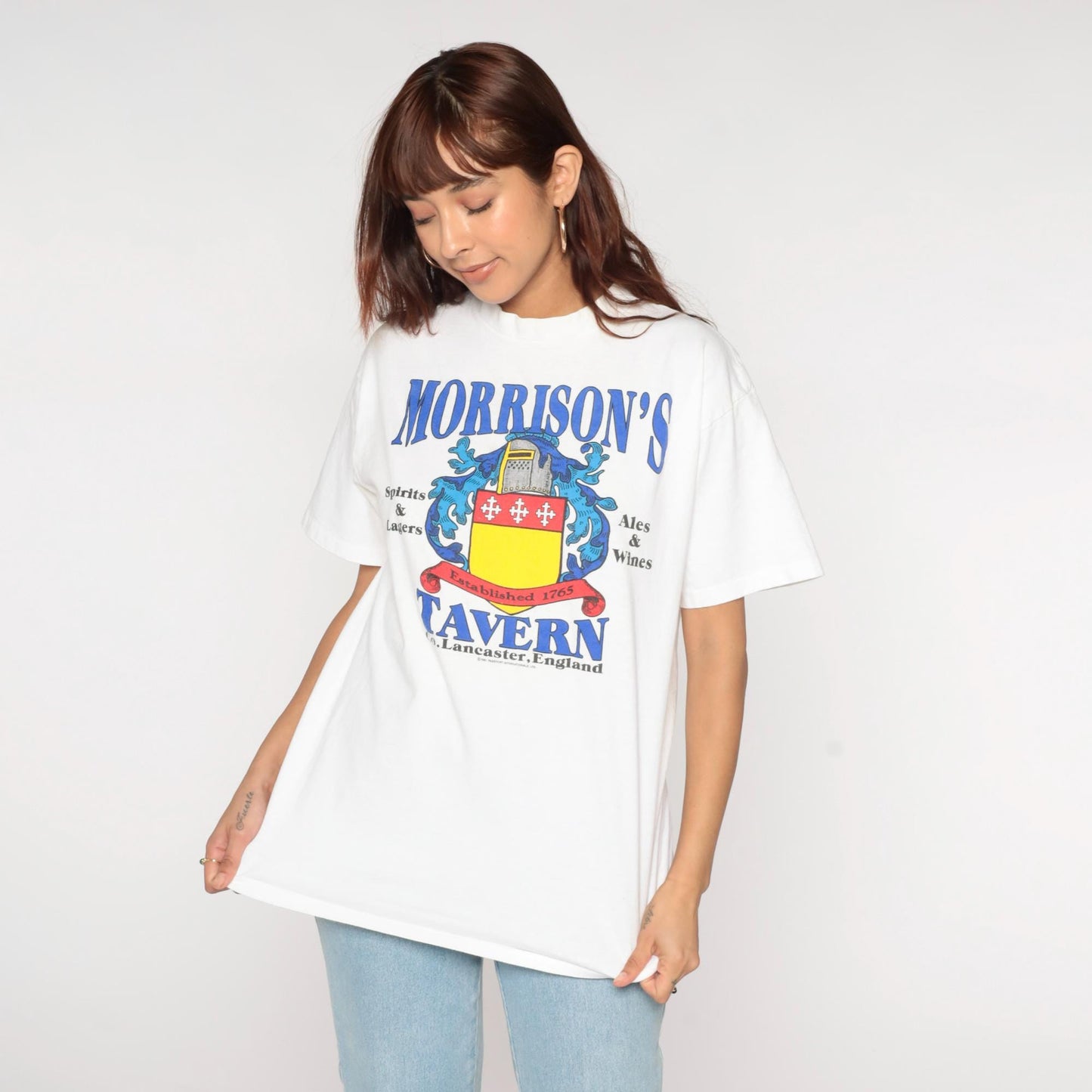 90s Morrison's Tavern Lancaster England Graphic T-Shirt White Large