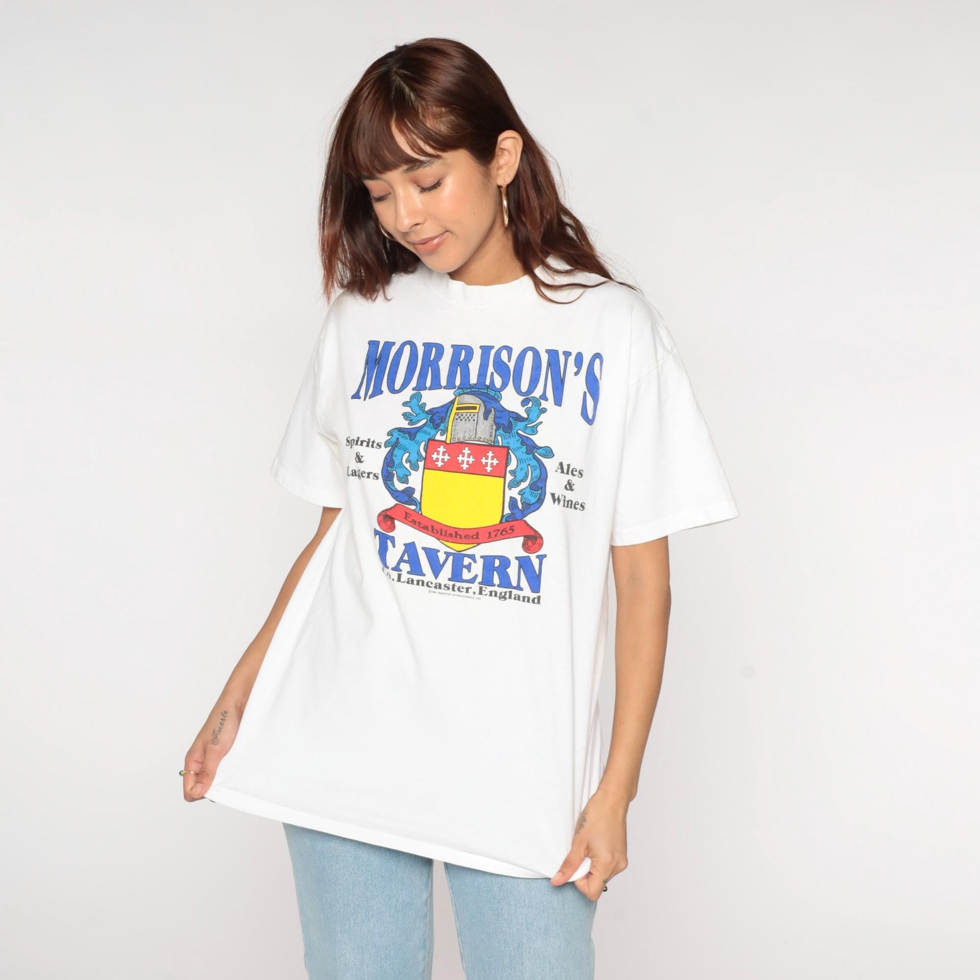 90s Morrison's Tavern Lancaster England Graphic T-Shirt White Large