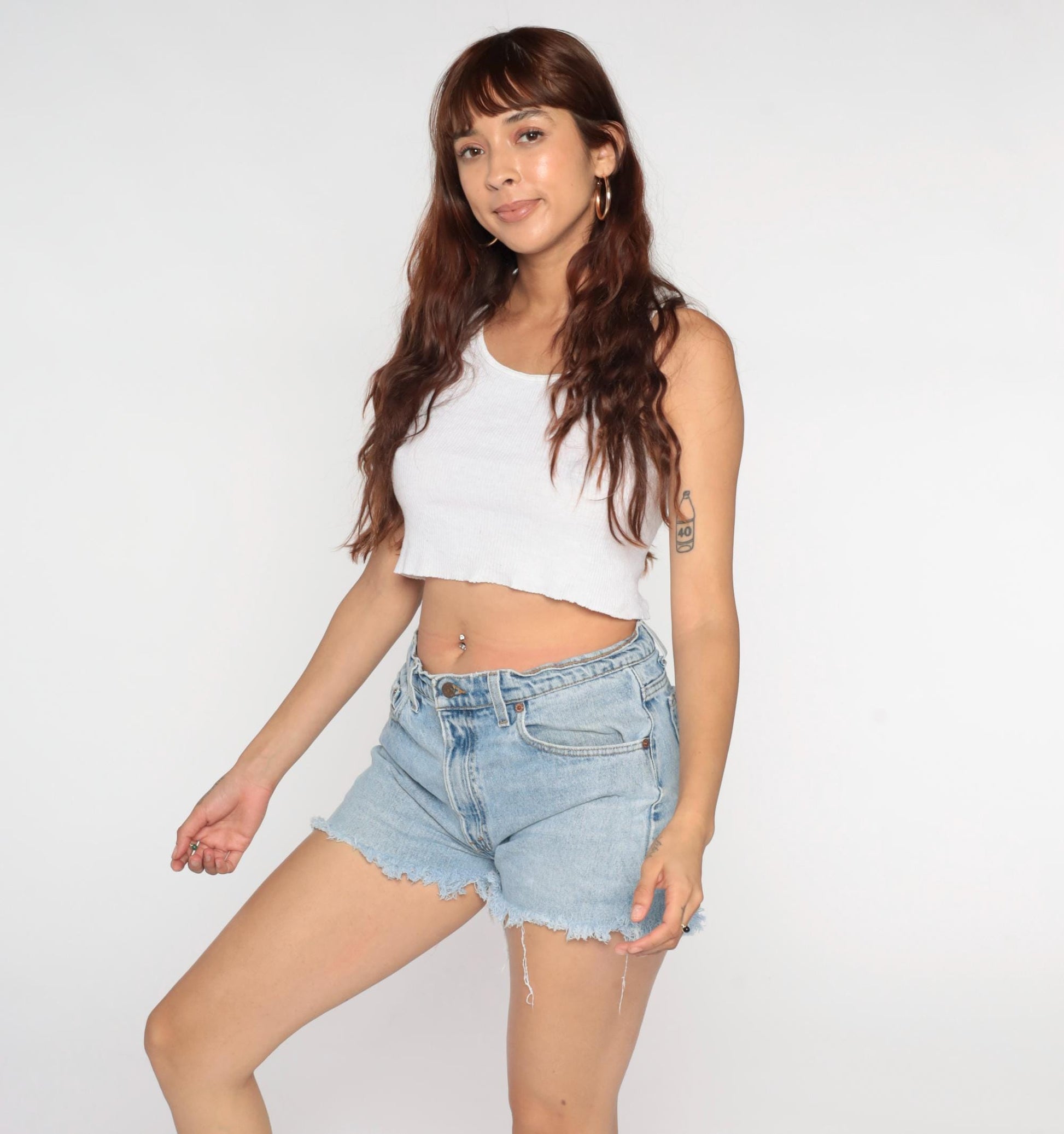90s Levi's 505 Denim Cutoff Shorts Blue Frayed High Rise Men's 33