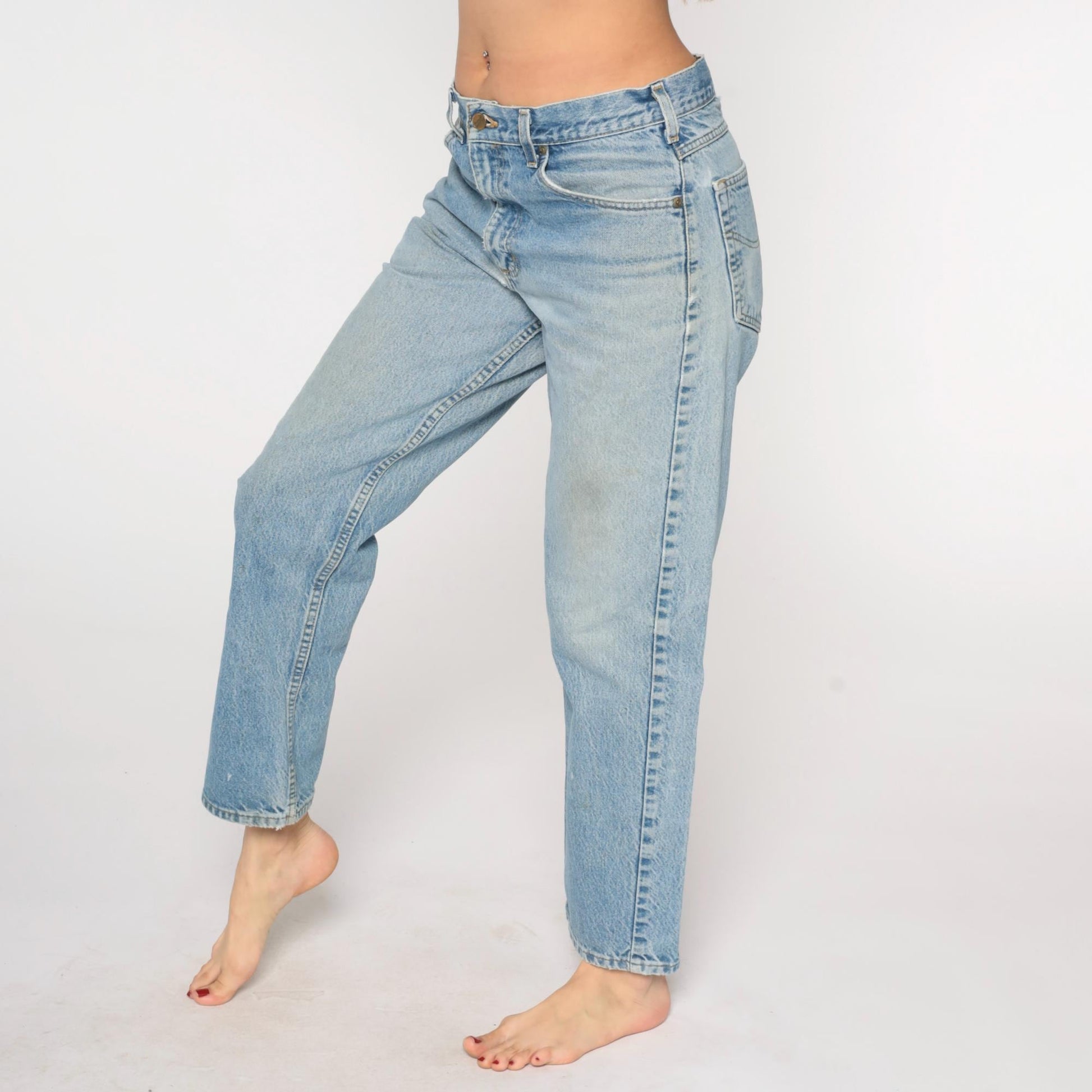 90s Carhartt Distressed Denim Jeans High Rise Straight Leg Blue 33x30