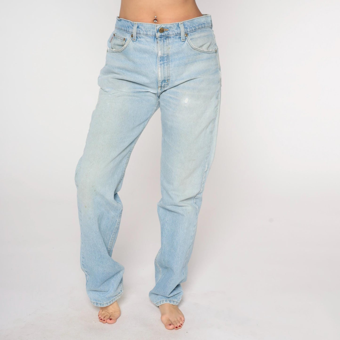 90s Carhartt Light Wash Straight Leg Jeans Distressed Denim Men's 33x36