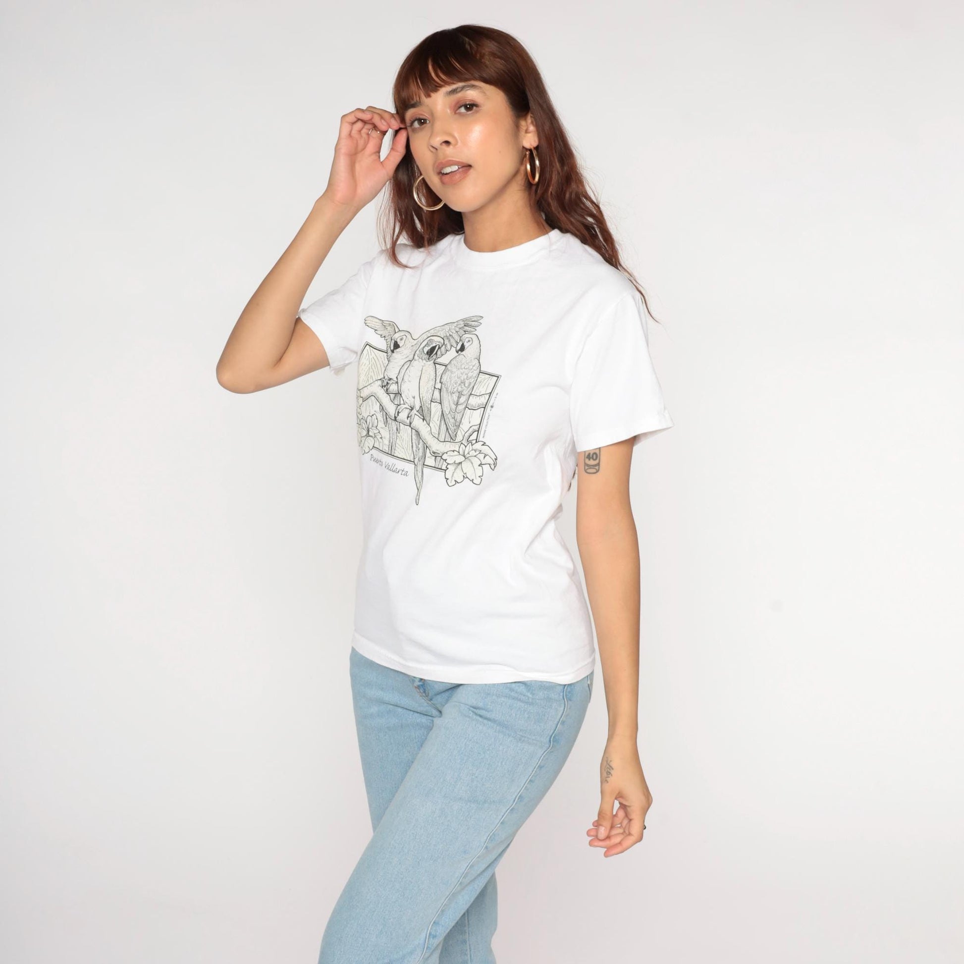 00s Del Sol Parrot Puerto Vallarta UV Color-Changing T-Shirt White Small