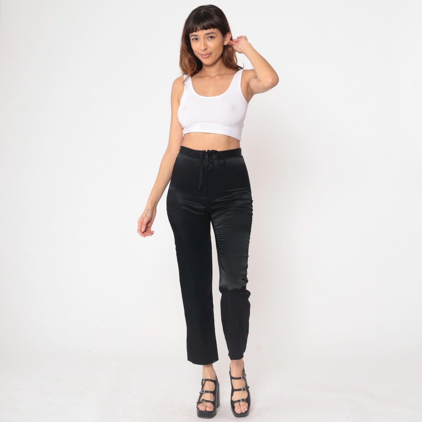 Jessica McClintock Gunne Sax Black Satin High-Waisted Pants Size 7