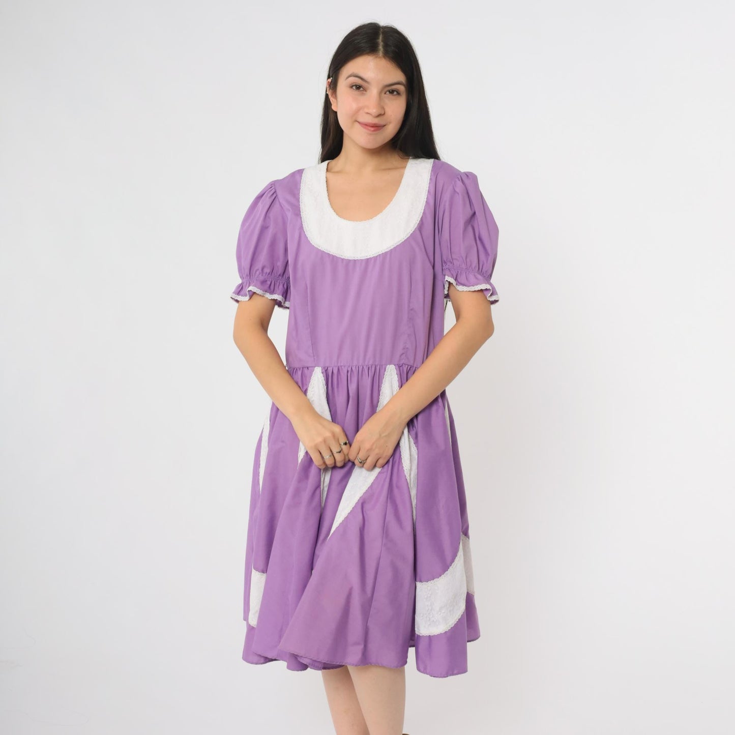 70s Purple Prairie Dress Partners Please Puff Sleeve Square Dance Large
