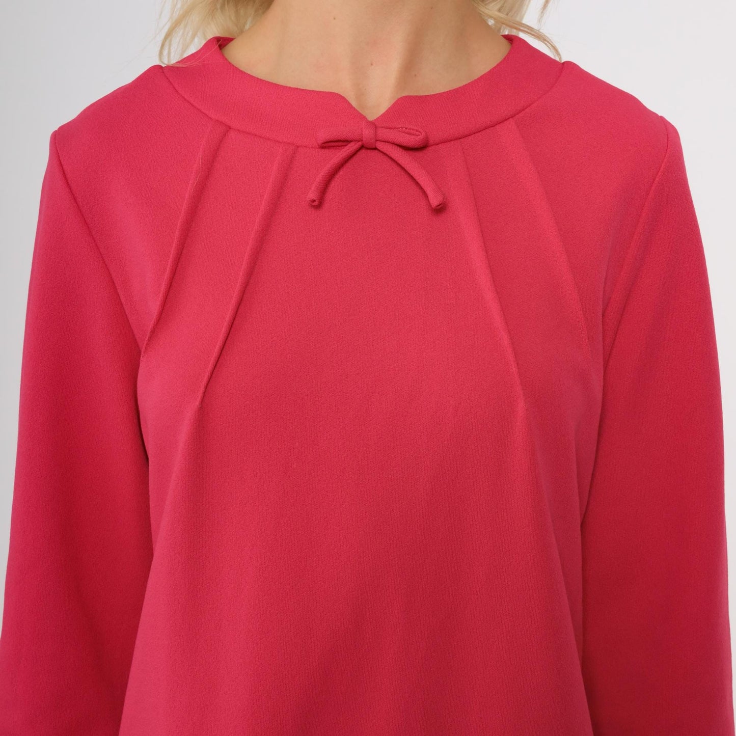 1960s Pink Mini Shift Dress Bow Tie Neck Drop Waist Short Sleeve Large L
