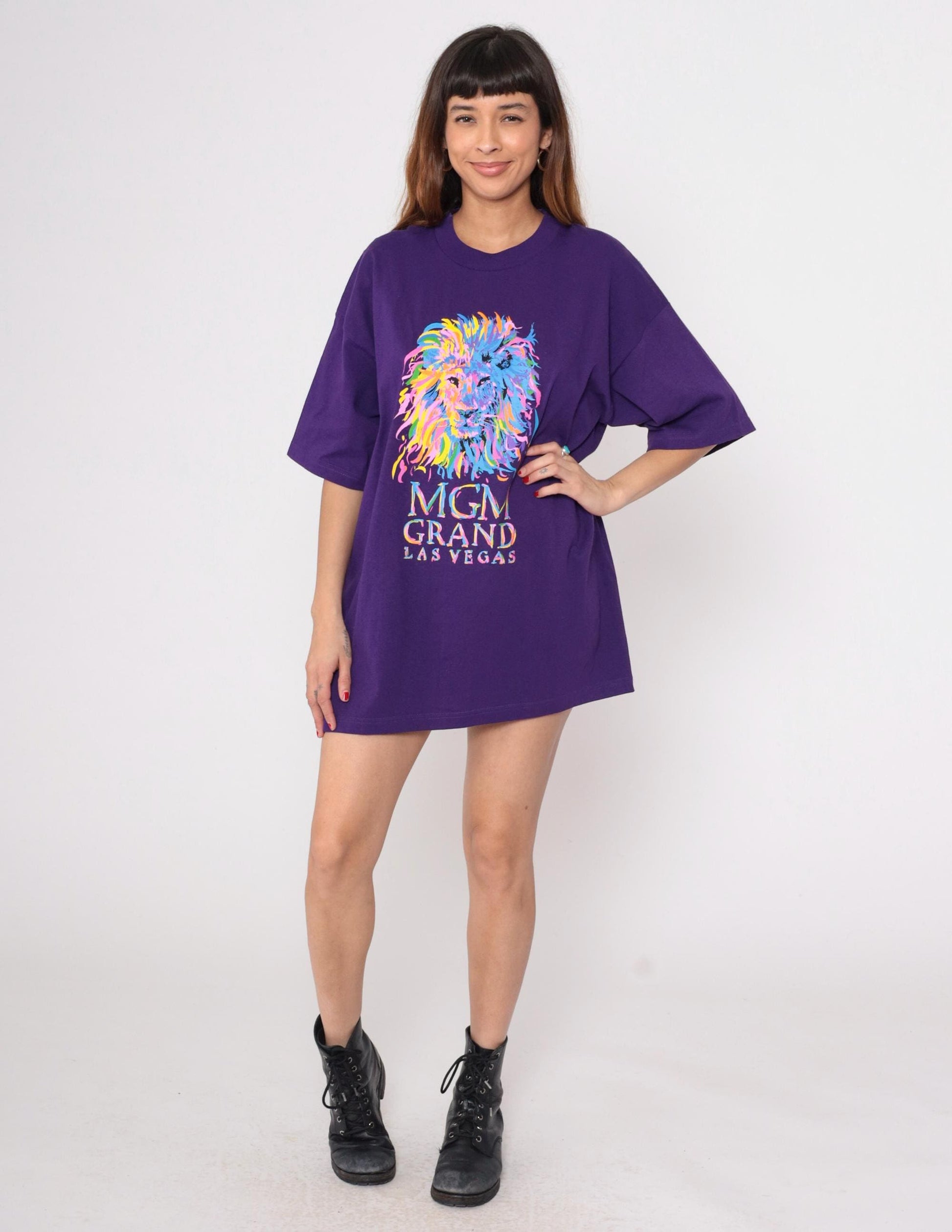 90s MGM Grand Las Vegas Purple Lion Graphic T-Shirt Extra Large XL