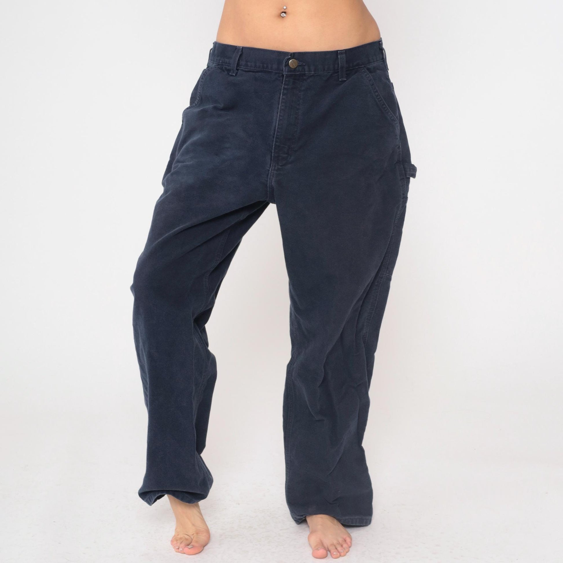 Y2K Carhartt Navy Utility Straight Leg Work Pants Hammer Loop 36x30