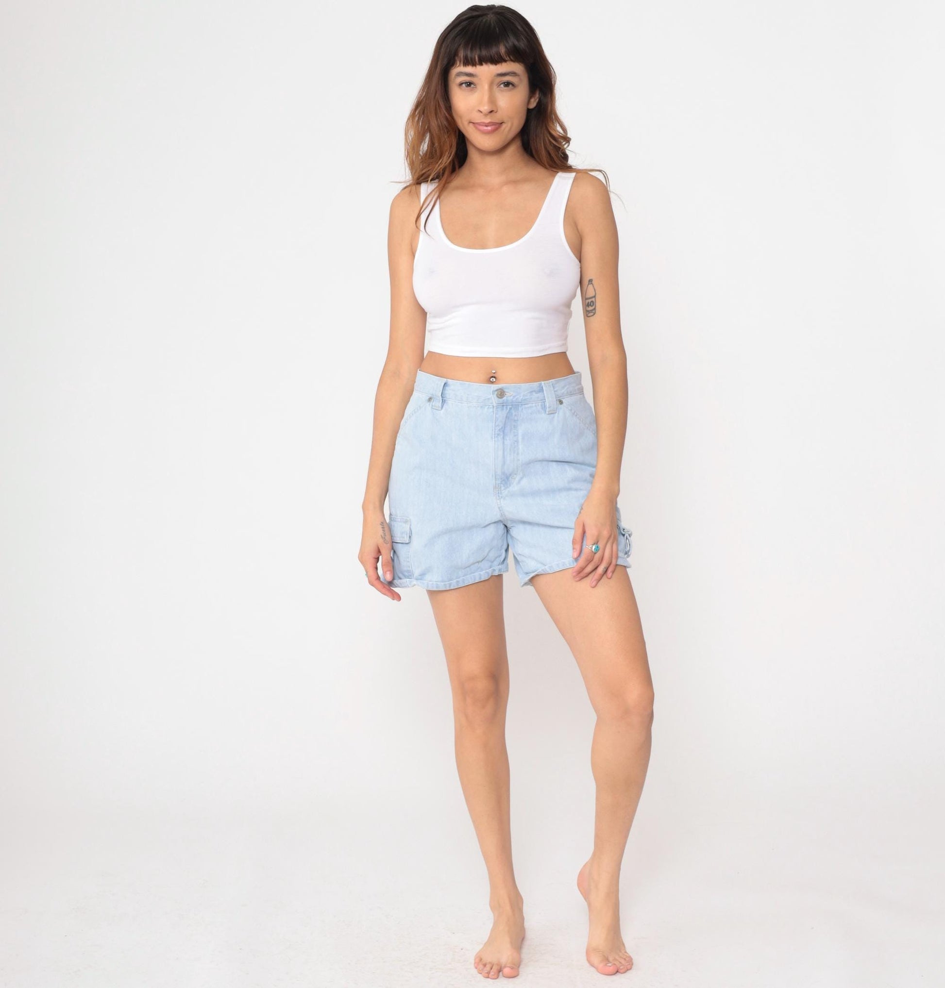 90s Gloria Vanderbilt Light Blue Denim Cargo Shorts High Waisted Medium M