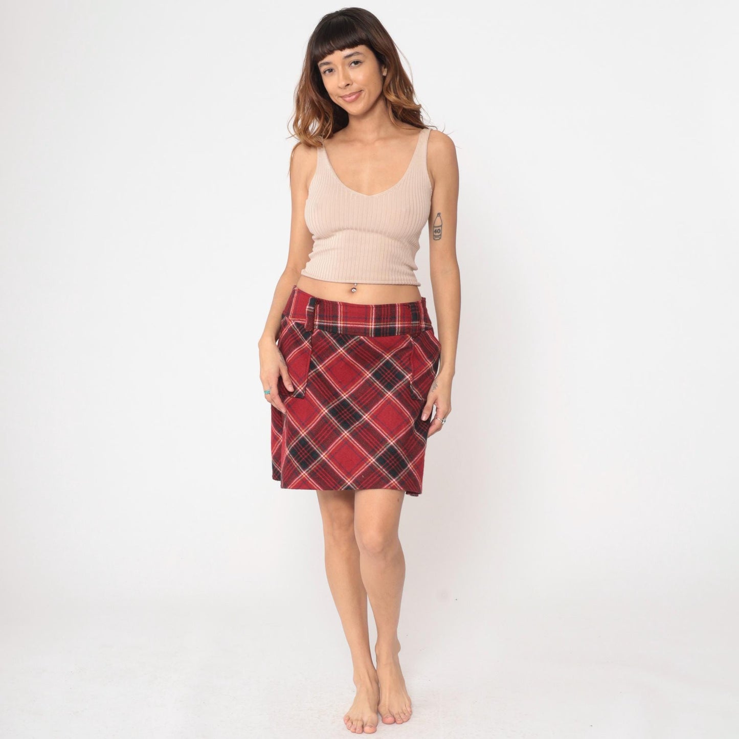 Y2K Red Plaid Tartan Mini Skirt Atmosphere A-Line Dark Academia Large