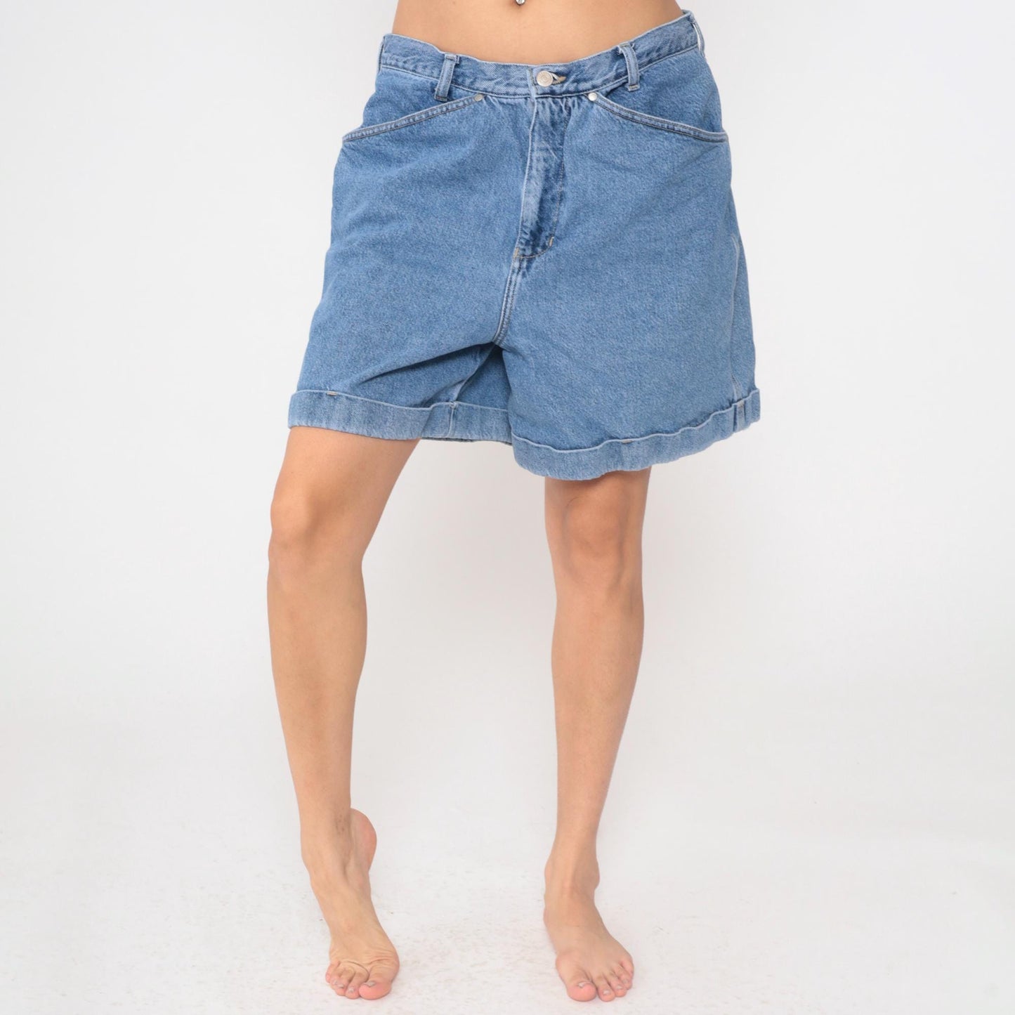 90s Cenza Palmetto Light Blue Denim Shorts High Waisted Cuffed Large L