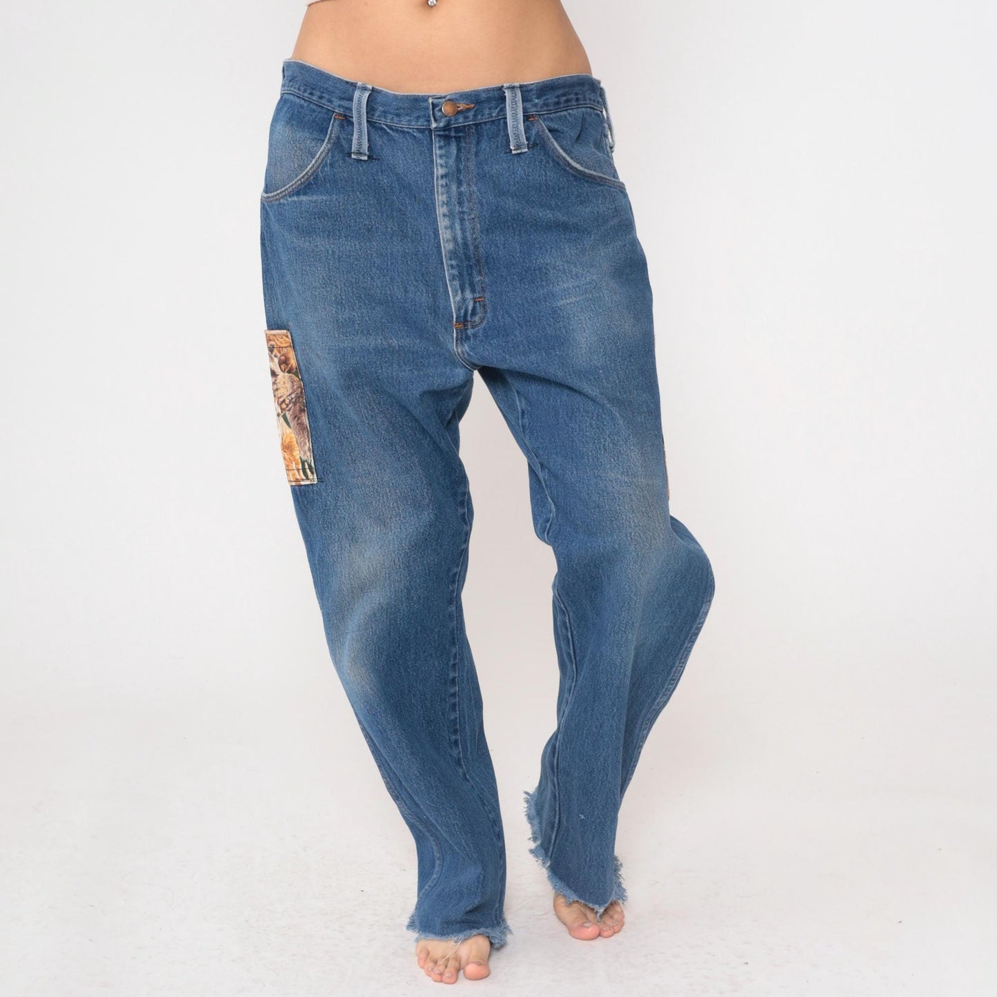 90s Rustler Animal Print High Rise Straight Leg Denim Jeans Blue 36