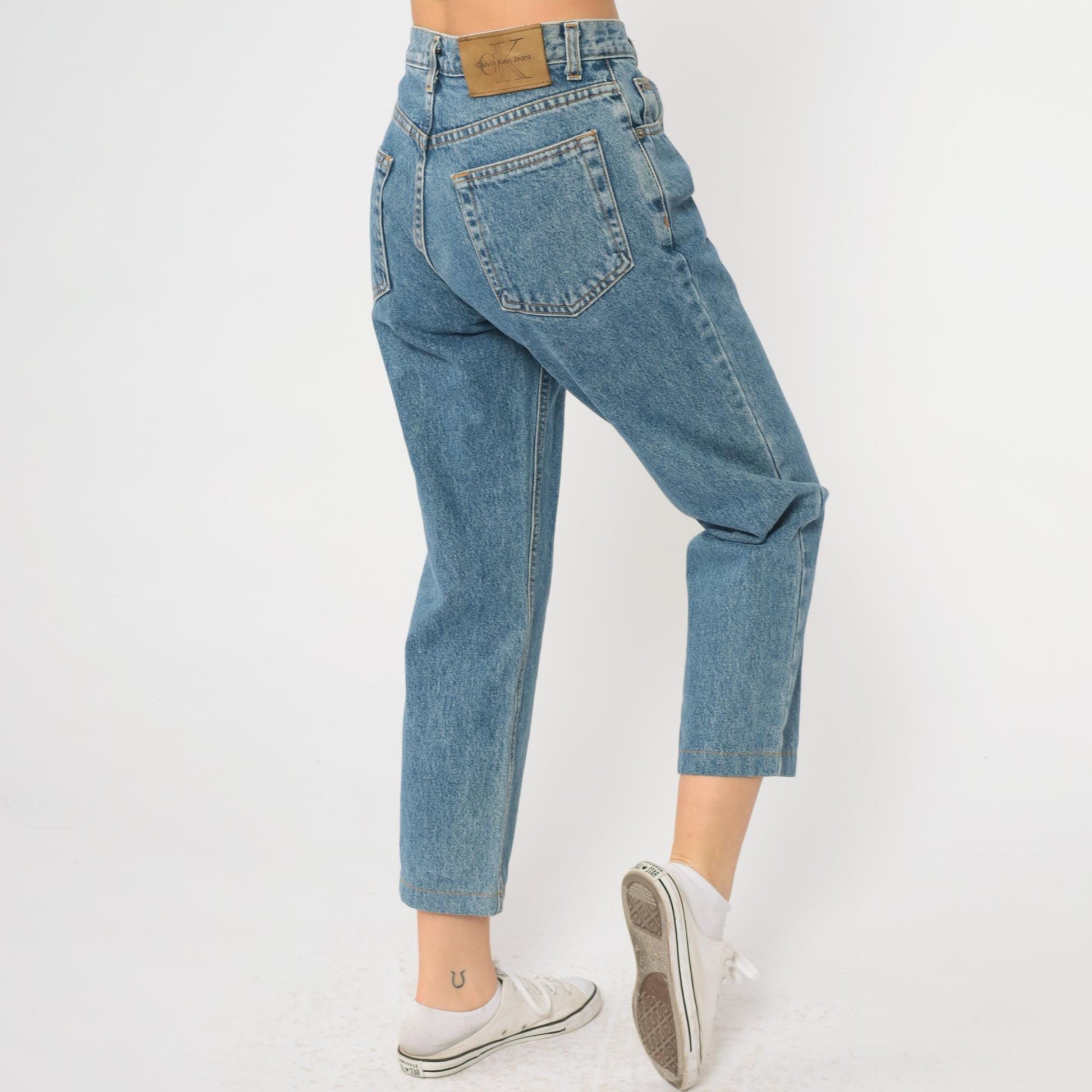 00s Calvin Klein High Waist Mom Jeans Blue Denim Tapered Small 28