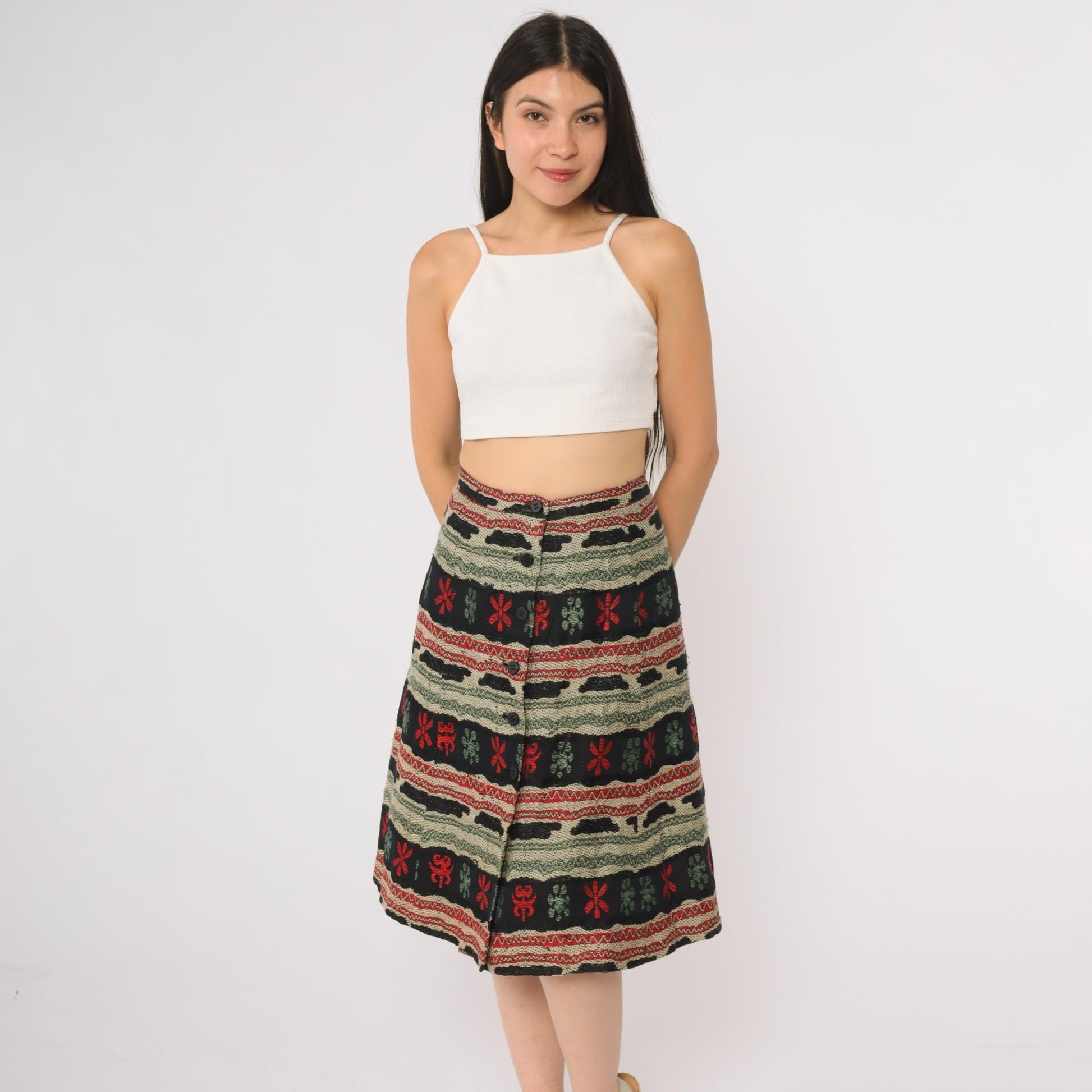 1950s Franz Brunico Italian Geometric Folk Tapestry Midi Skirt Small