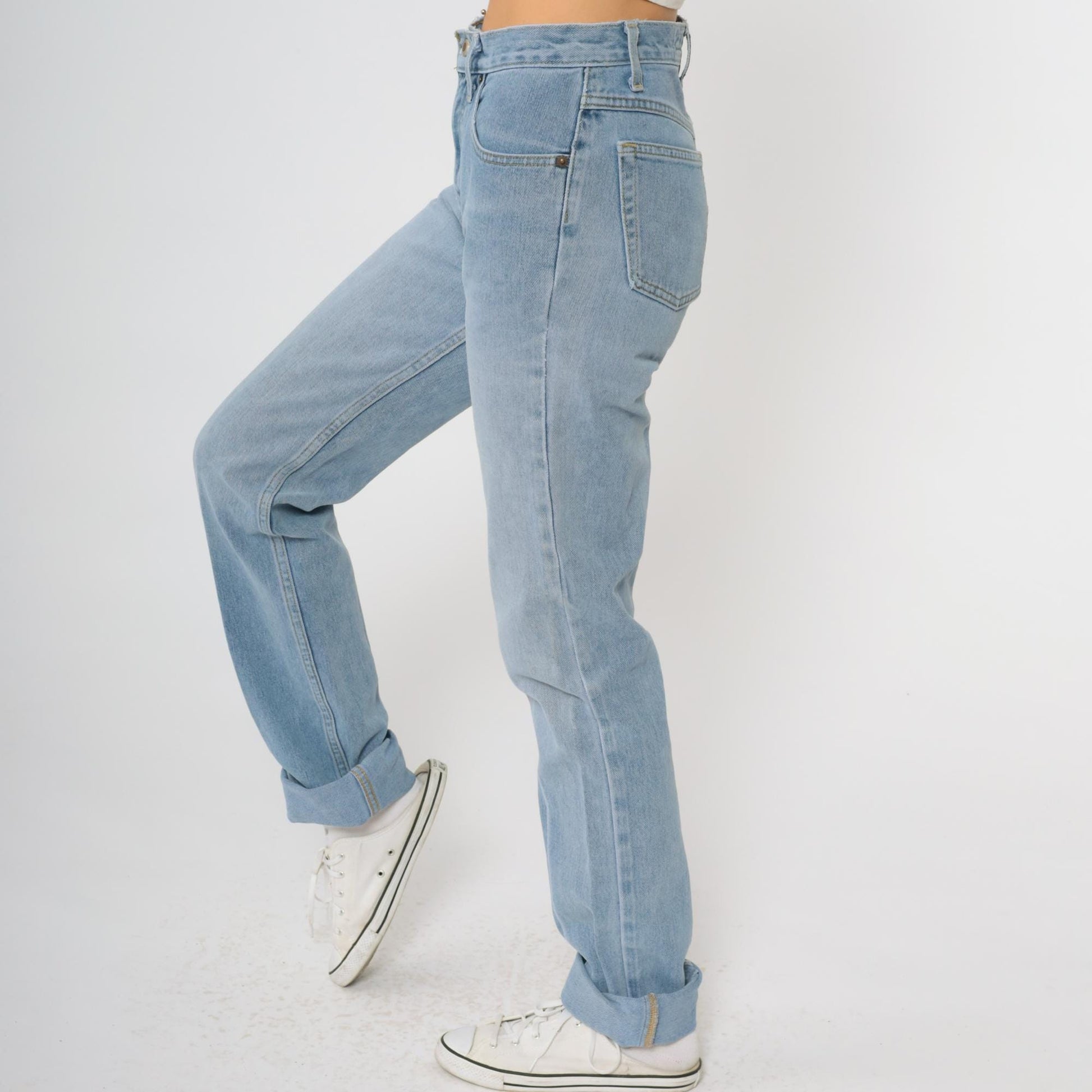 Y2K Cruel Girl High Waisted Straight Leg Jeans Light Blue Wash Small S