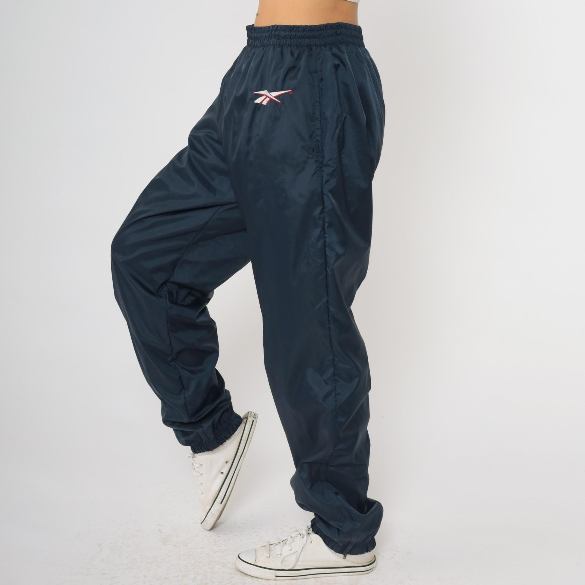 90s Reebok Navy Nylon Track Pants Joggers Large