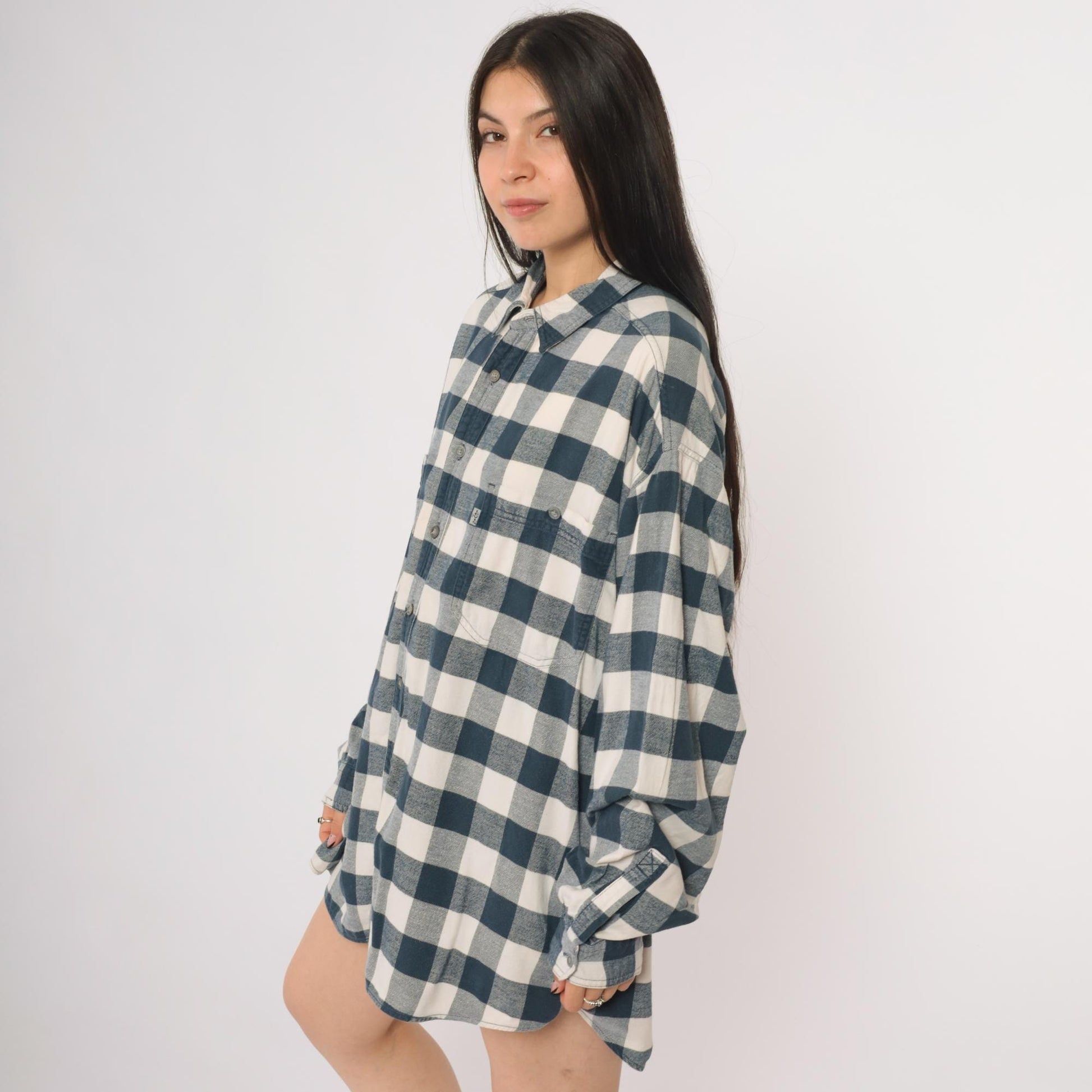 90s Levi's Buffalo Plaid Flannel Button-Up Blue White Extra Large XXL
