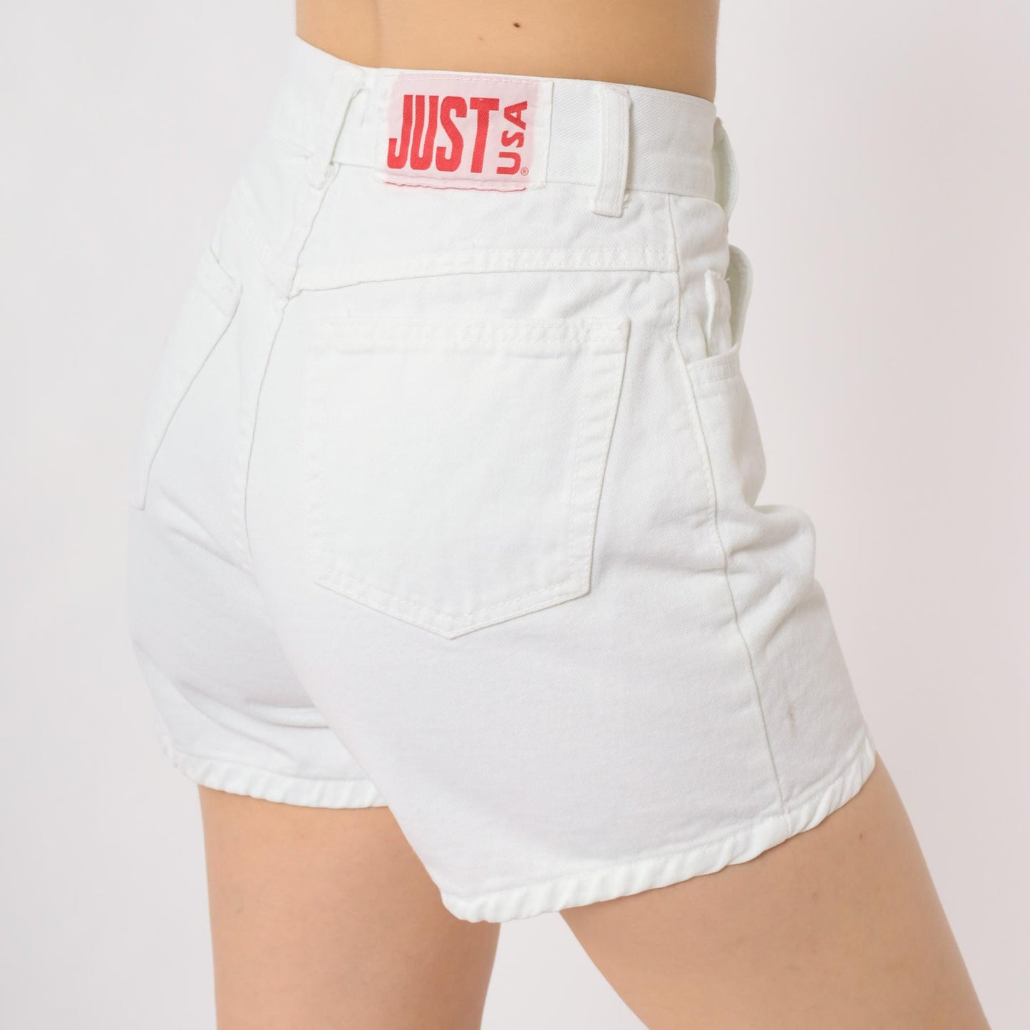 90s Just USA White Denim Shorts High Waisted Cotton Five Pocket Small 5