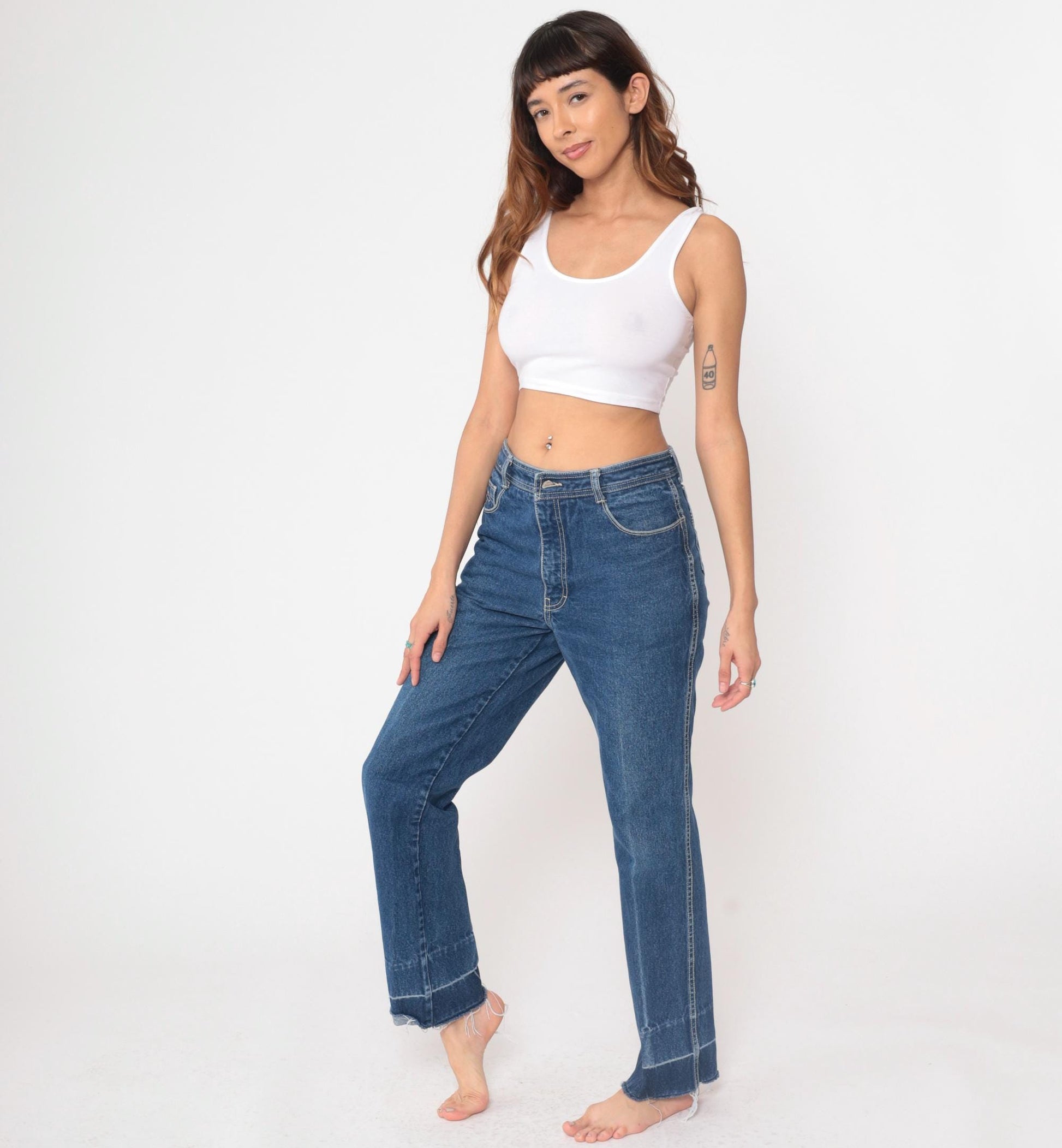 80s Jordache High Waisted Straight Leg Jeans Embroidered Horse Blue Denim 33