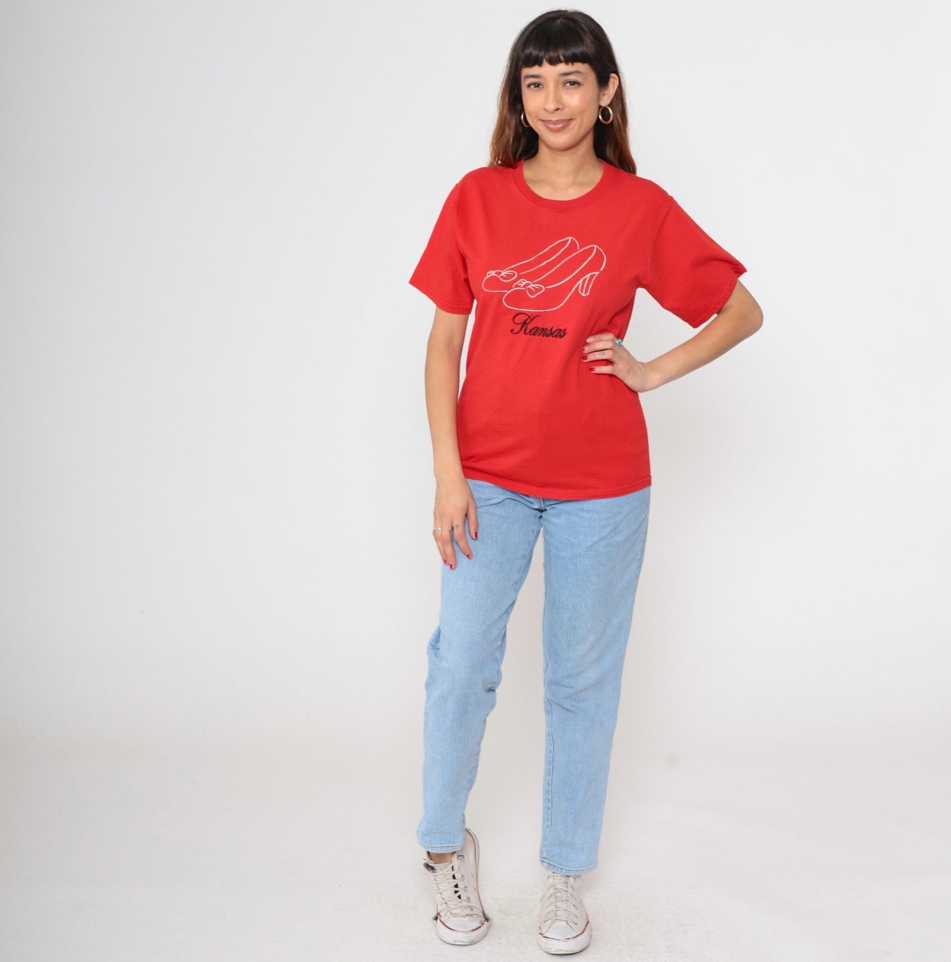 Y2K Kansas Dorothy Shoes Graphic T-Shirt Red Cotton Small