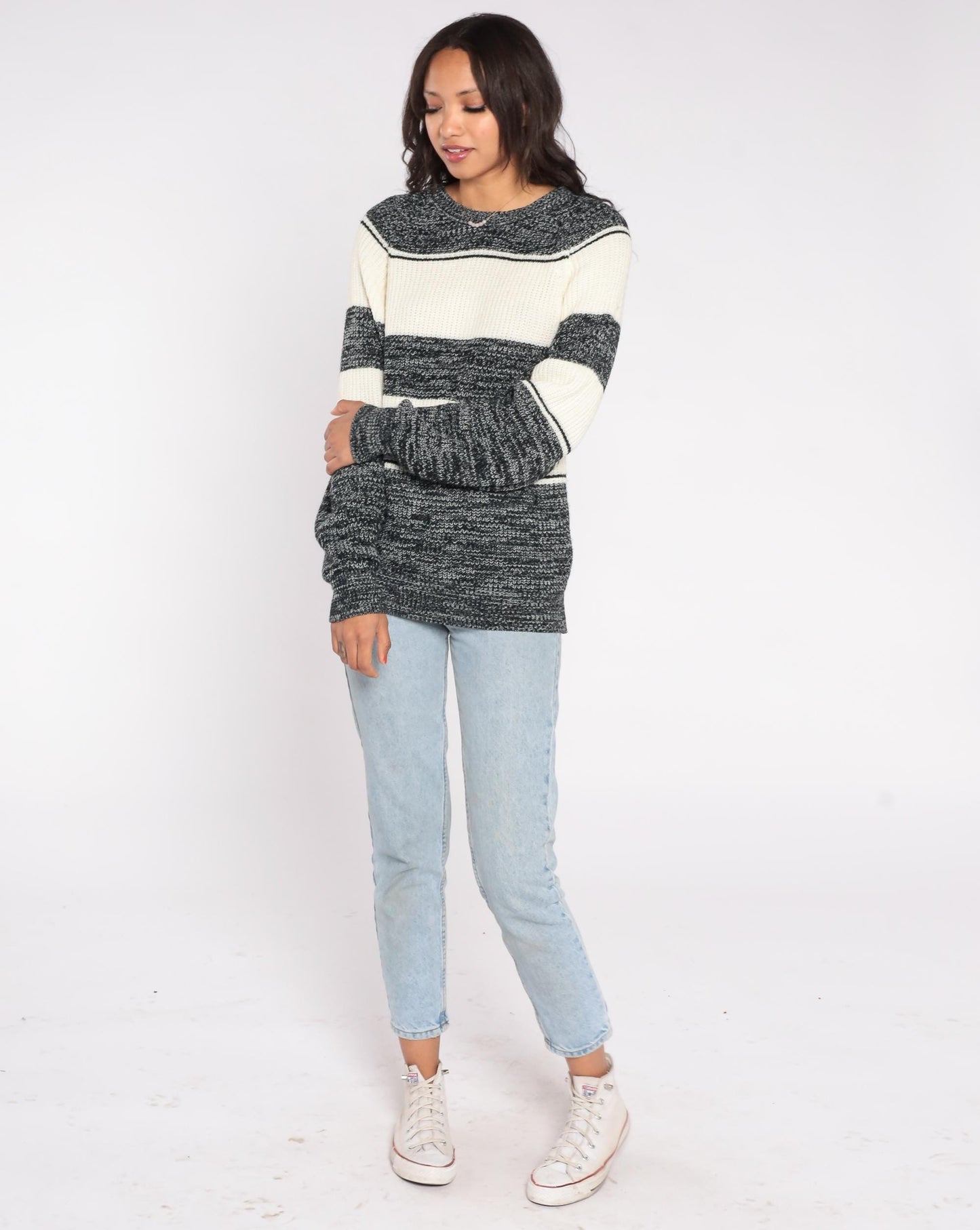 80s Expressions Striped Chunky Knit Sweater Navy White Small