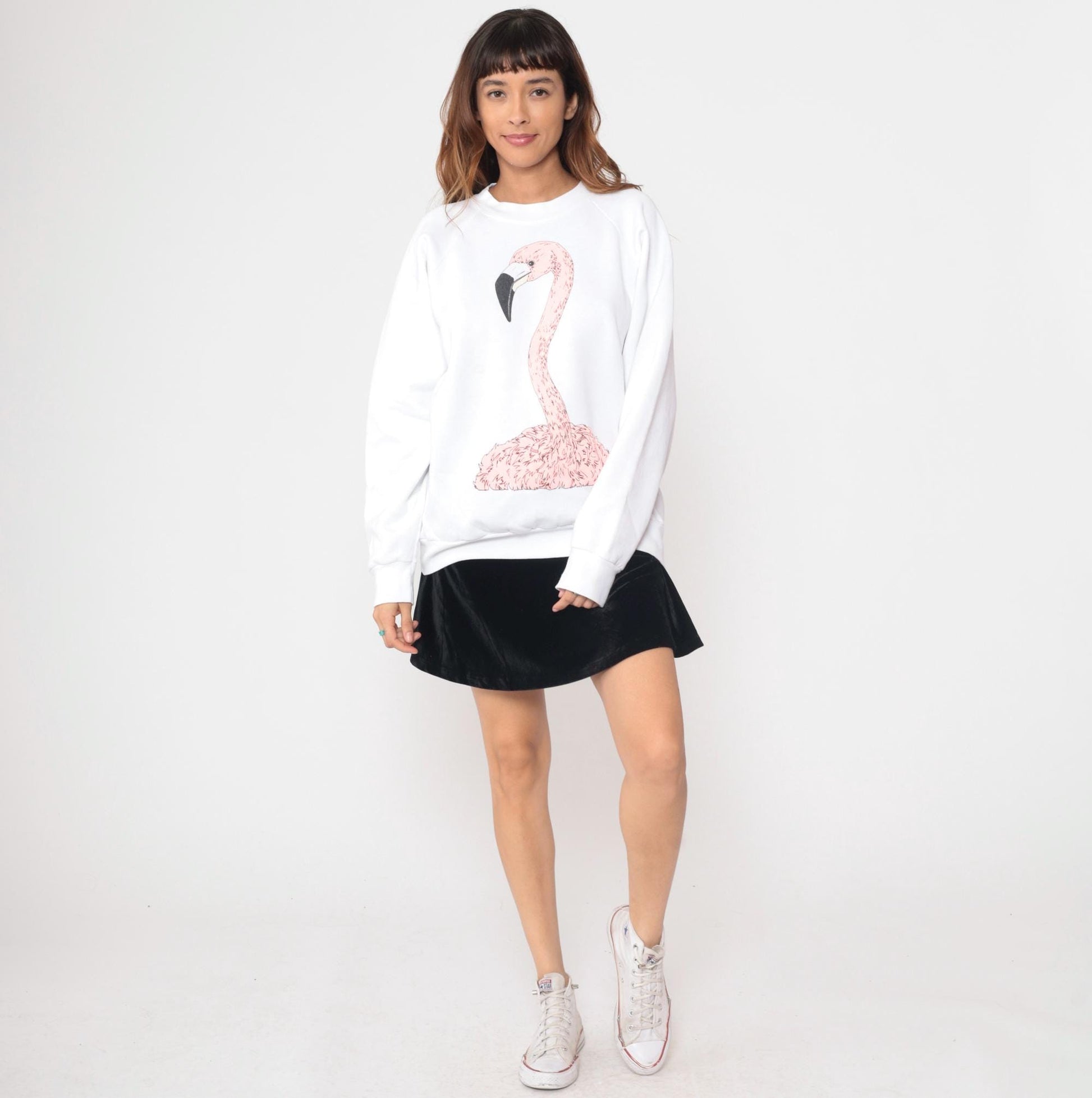 90s Oneita Power Sweats Flamingo Graphic Sweatshirt White Pink Extra Large XXL