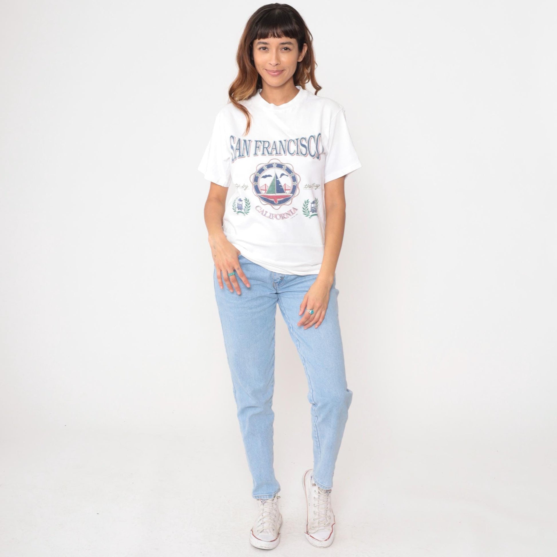 90s San Francisco Cable Car White Graphic T-Shirt Cotton Medium M