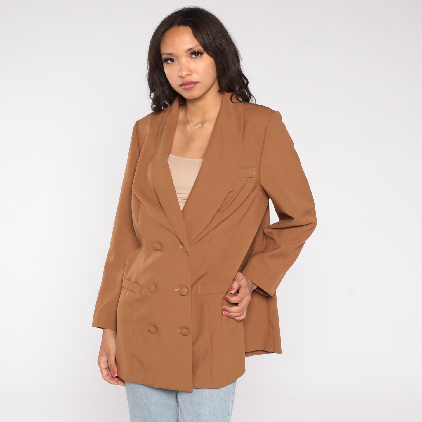 90s Allison Woods Camel Double-Breasted Blazer Plus Size 16W