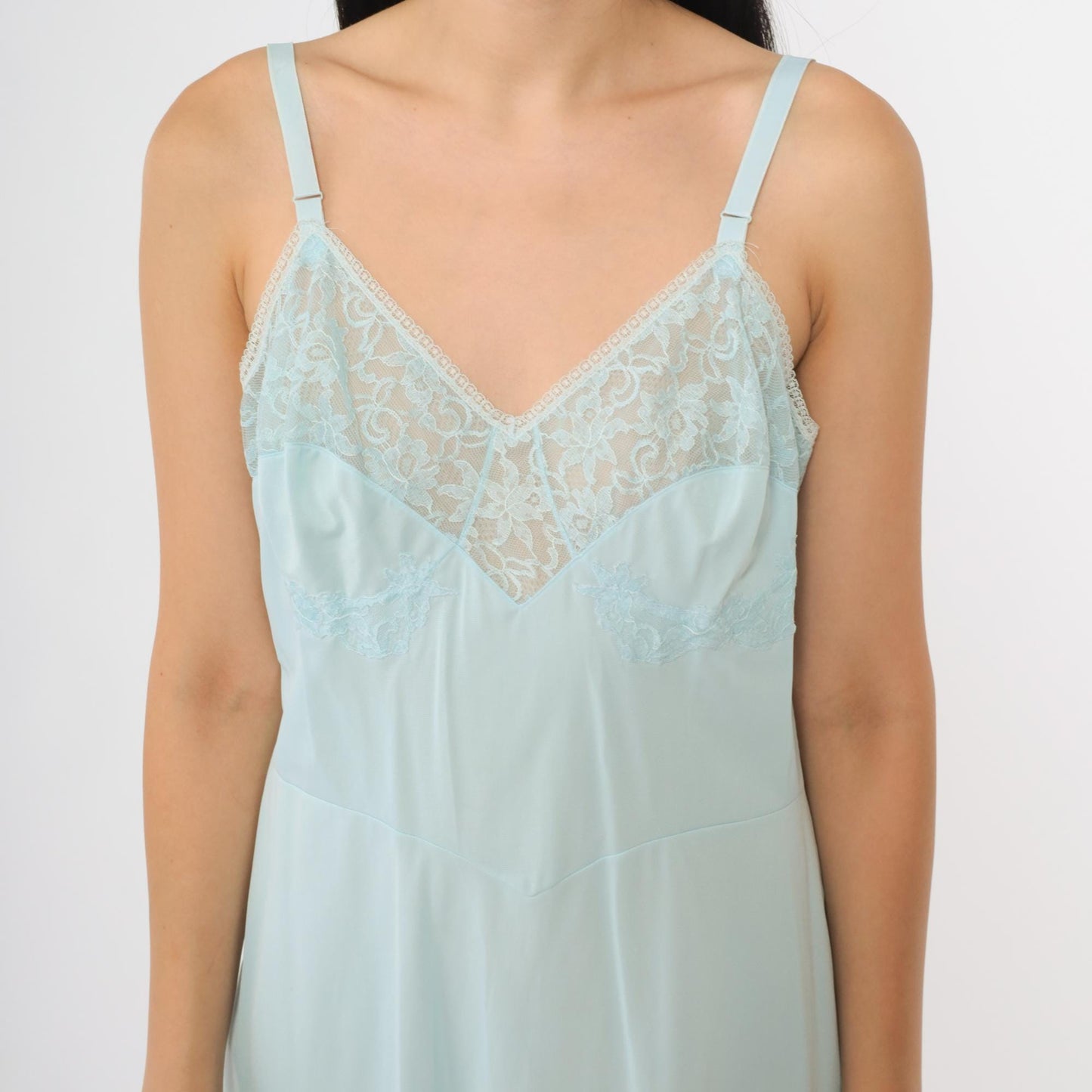 70s Warner's Baby Blue Slip Dress Midi V-Neck Empire Waist Medium