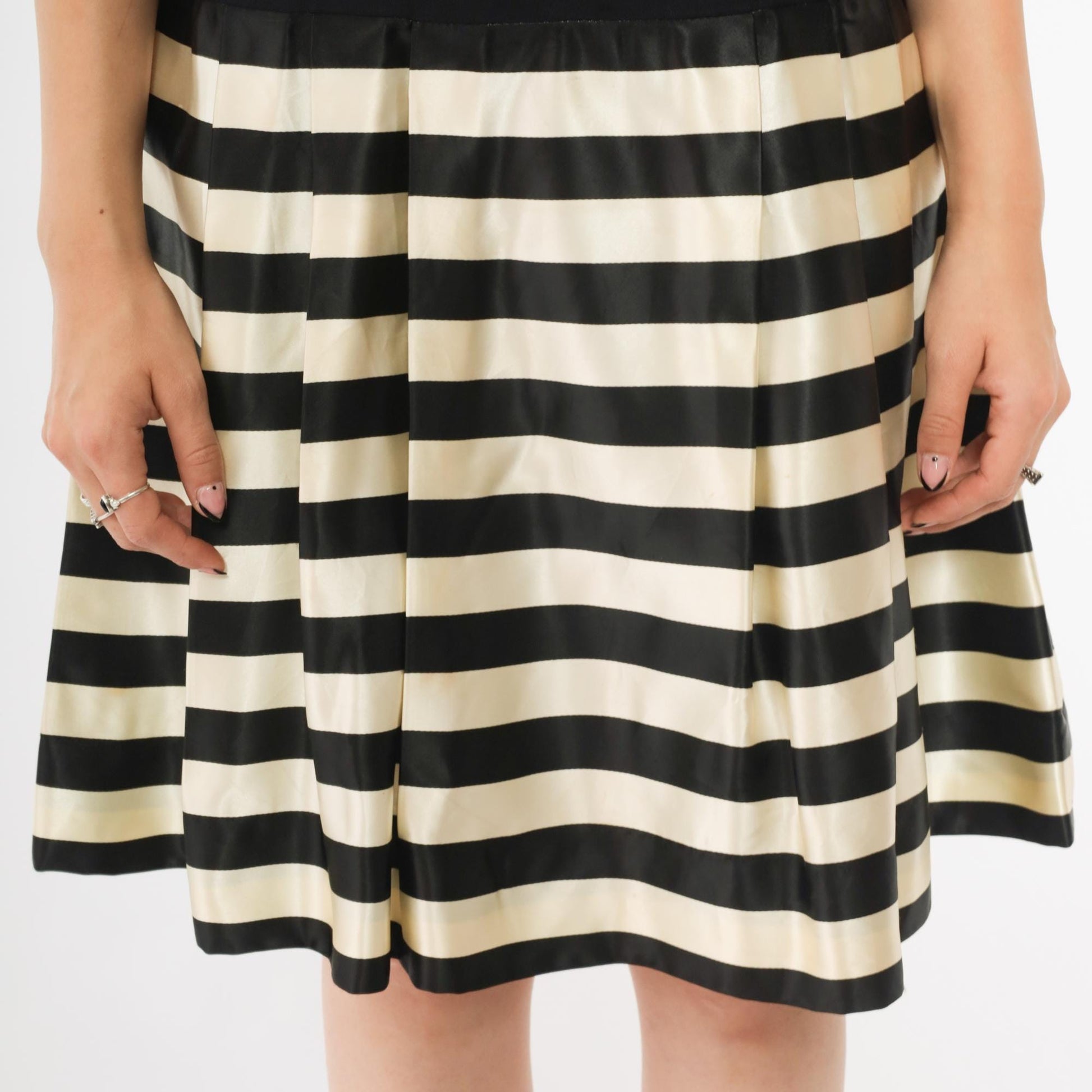 60s Black White Striped Mock Turtleneck Mini Dress Drop Waist A-Line Small