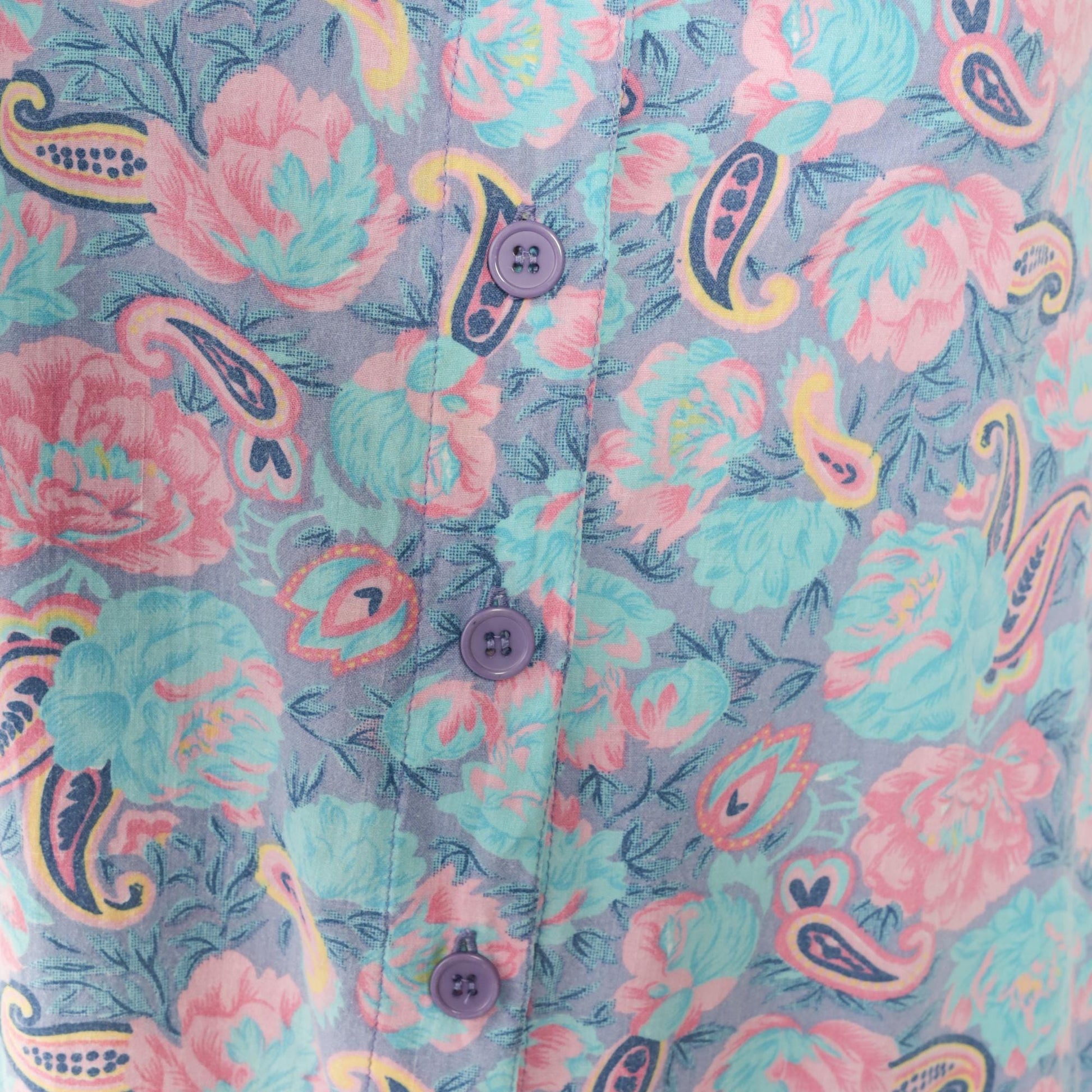 90s Intimate Options Turquoise Paisley Midi Dress Button Front Scoop Neck Small