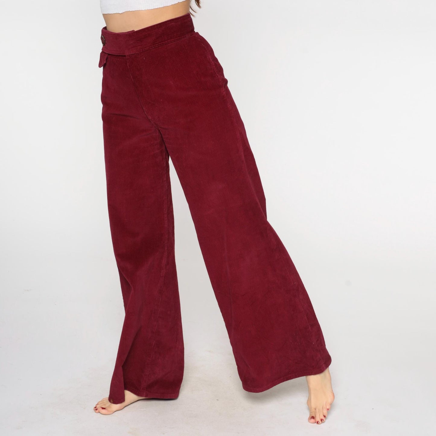 80s Burgundy Corduroy High-Waist Straight-Leg Trousers Medium M