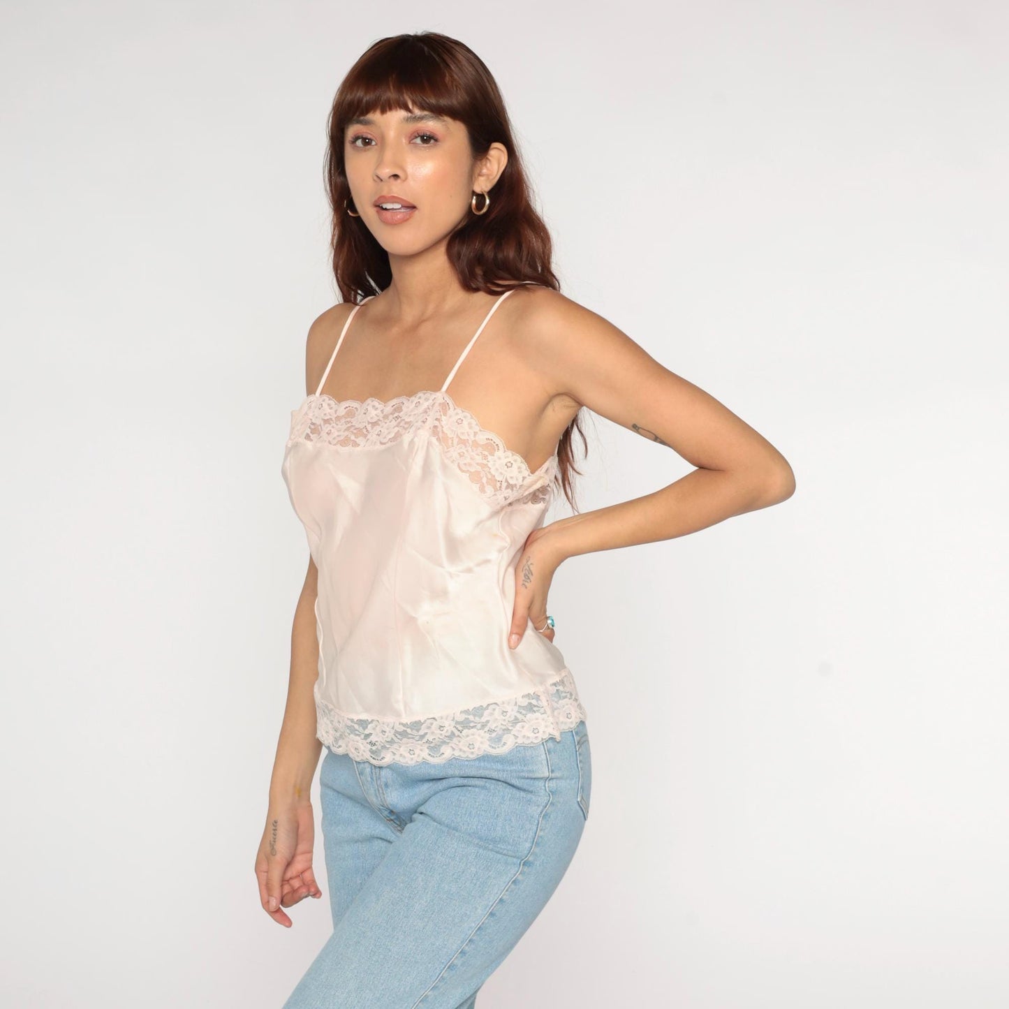 80s Halston Pink Lace Camisole Spaghetti Strap Tank Top Medium Large