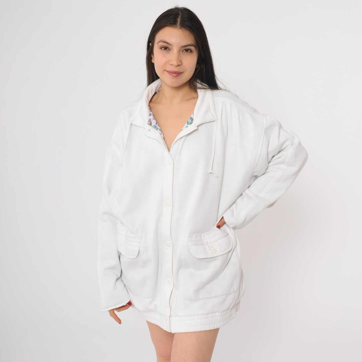 90s Blair White Collared Button-Up Sweatshirt Jacket Extra Large XL