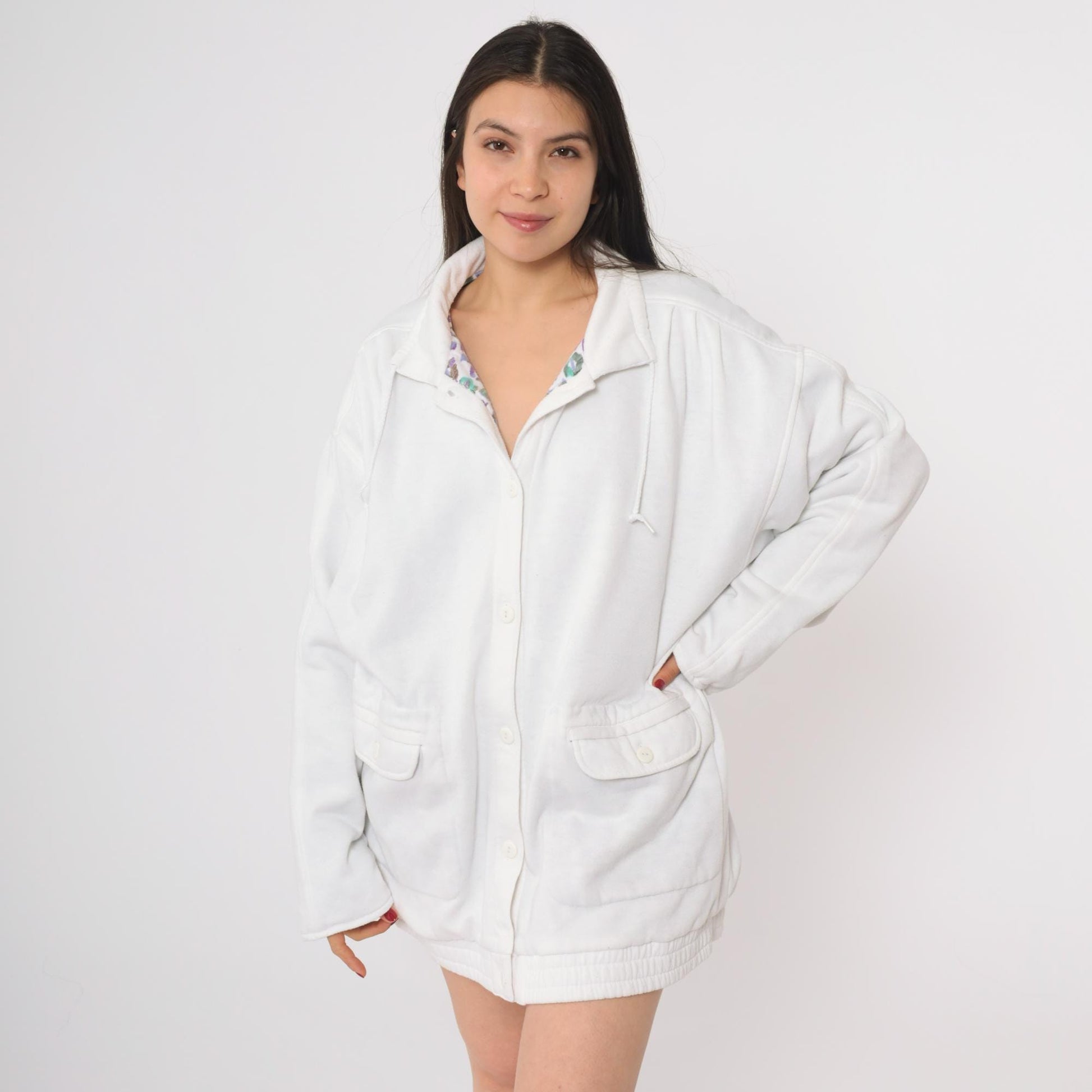 90s Blair White Collared Button-Up Sweatshirt Jacket Extra Large XL