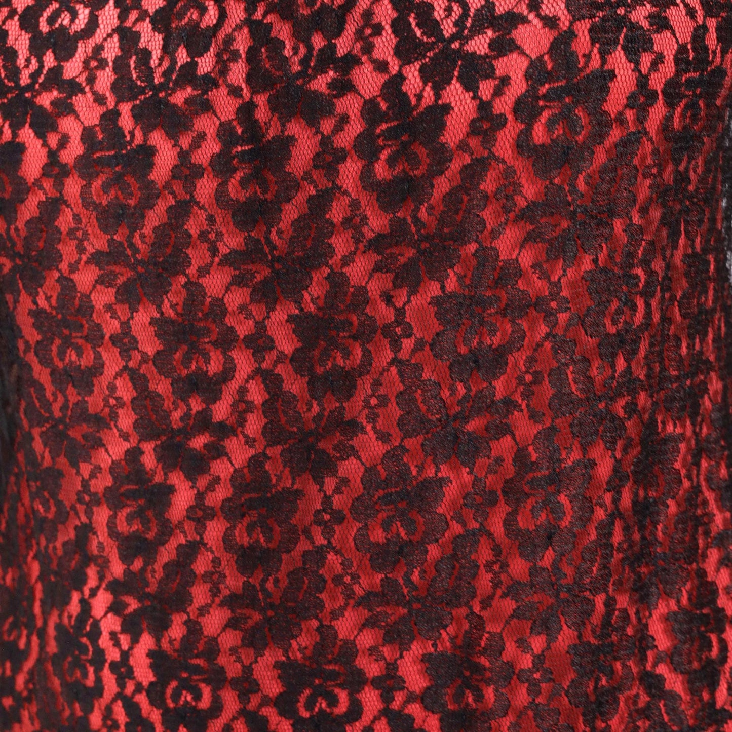80s Red Black Lace Slip Dress Midi Sleeveless Scoop Neckline Medium M