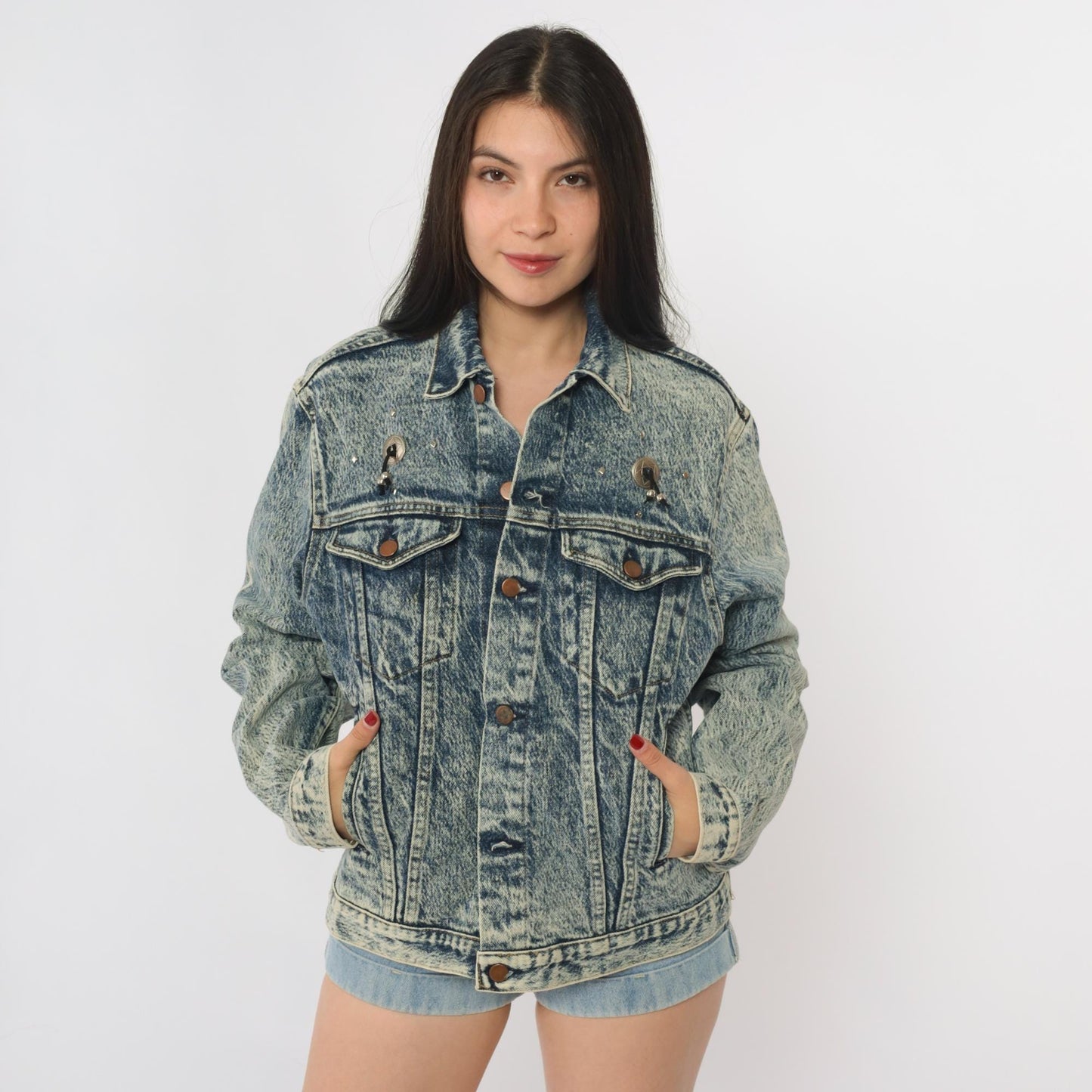 90s Bristol Blues Acid Wash Denim Jacket Painted Southwest Adobe Pueblo Small