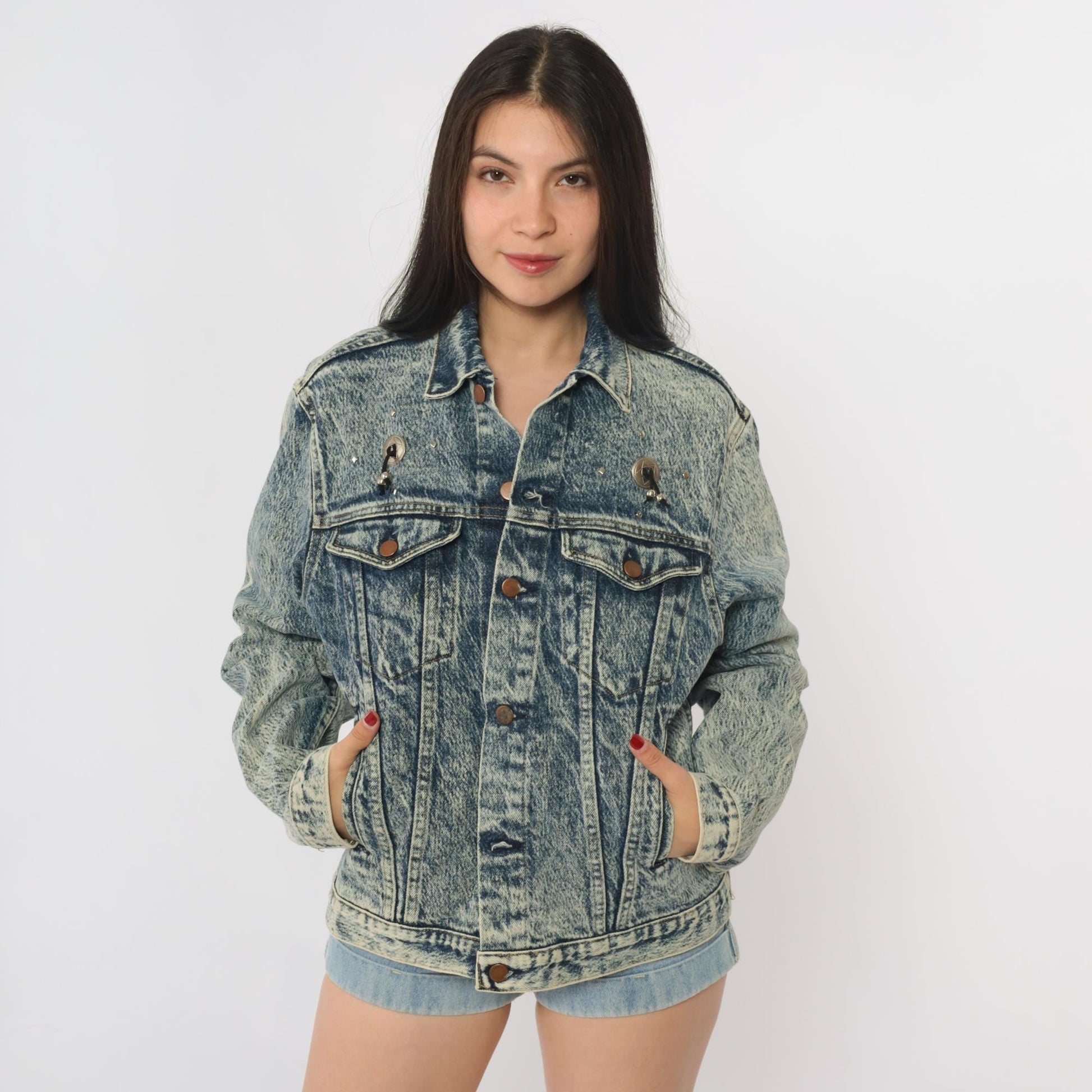 90s Bristol Blues Acid Wash Denim Jacket Painted Southwest Adobe Pueblo Small