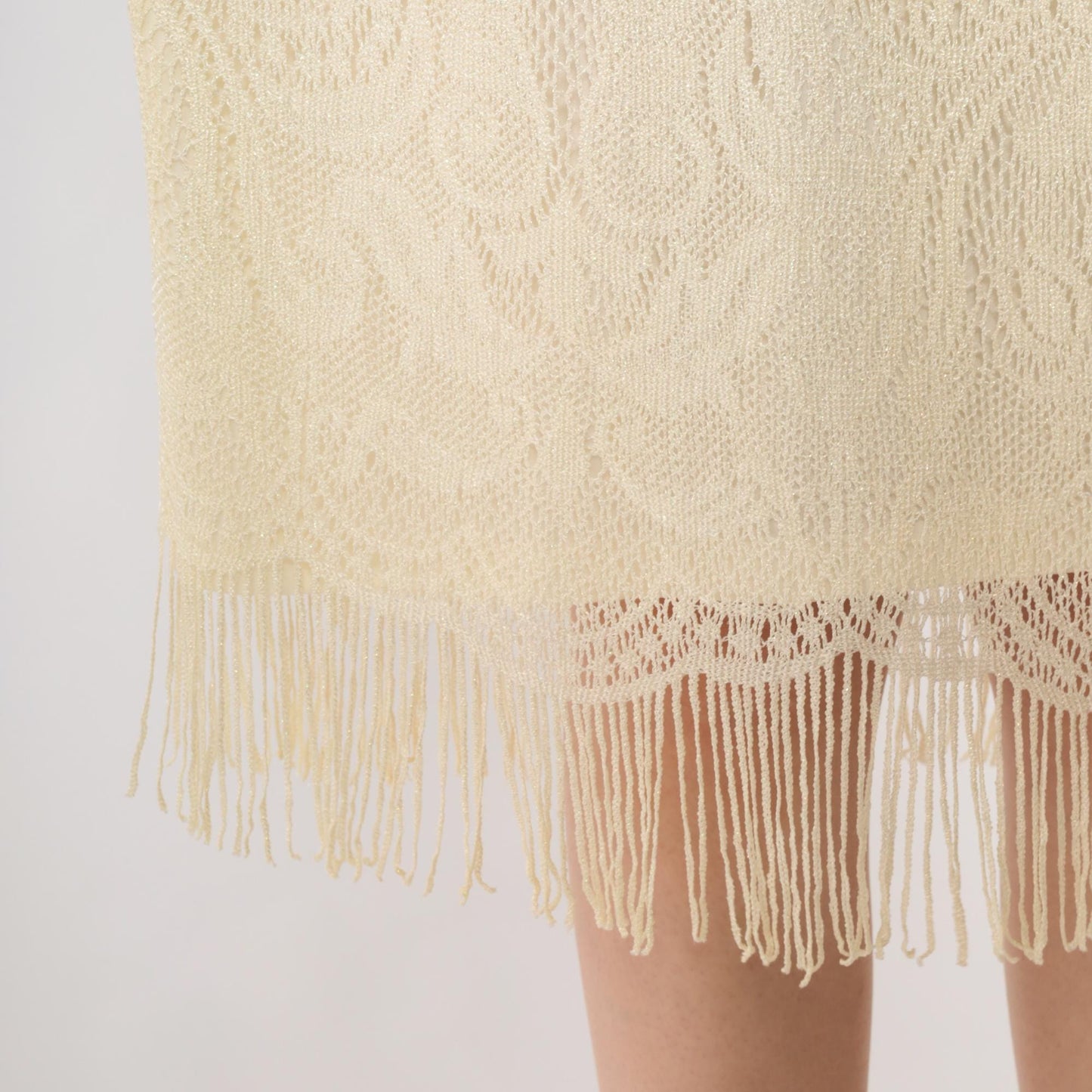 90s Onyx Nite Cream Metallic Fringe Midi Dress Scoop Neck Sleeveless Extra Large