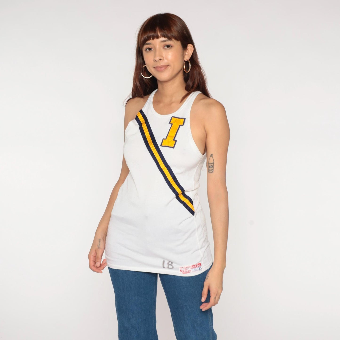 60s Phil Slinker Athletic Jersey White Nylon Racerback Tank Medium