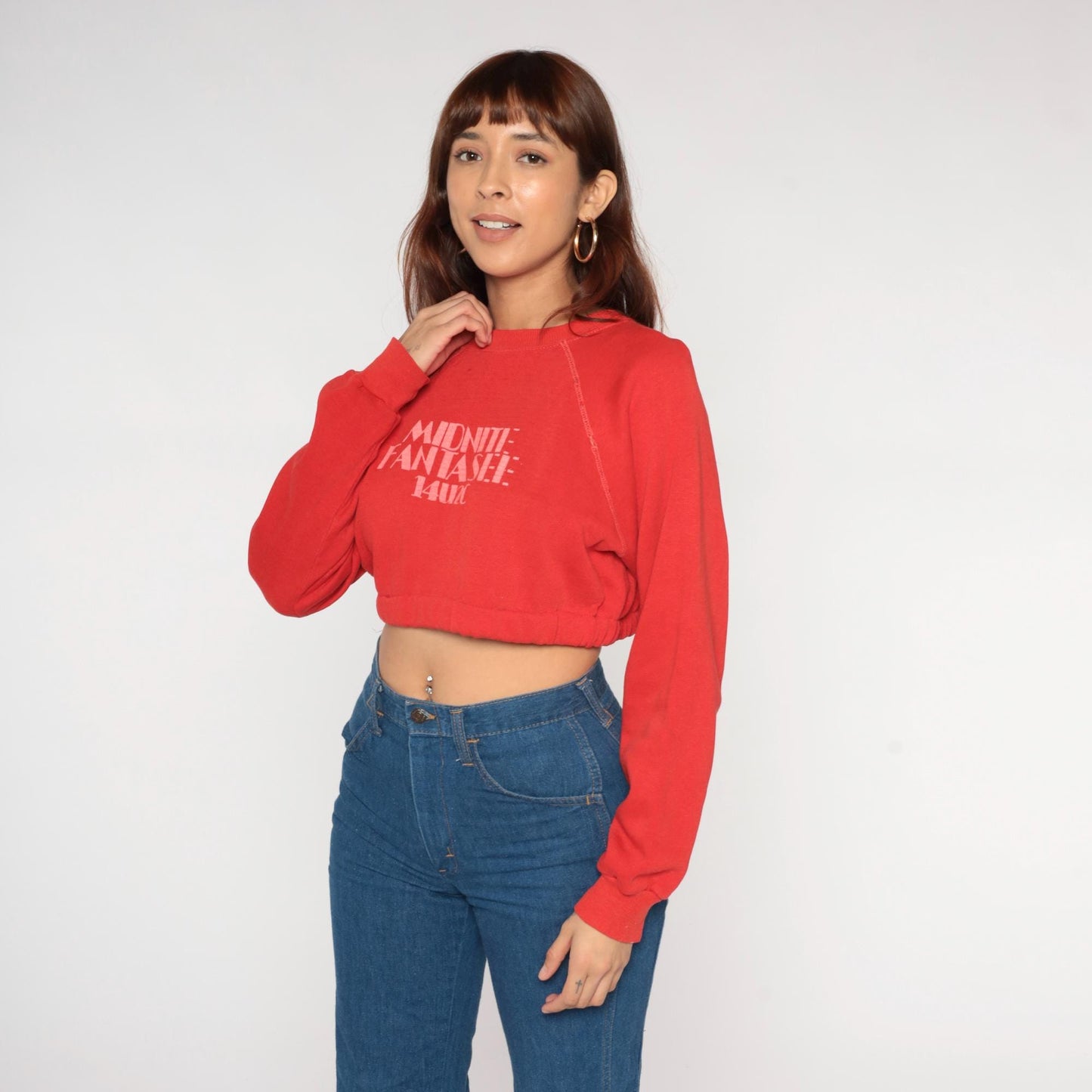 80s Red Cropped Sweatshirt Midnite Fantasee Graphic Raglan Small