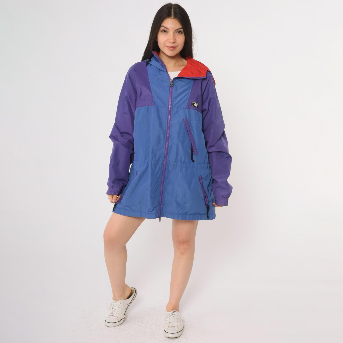 90s Woolrich Colorblock Windbreaker Purple Blue Hooded Jacket Extra Large XL