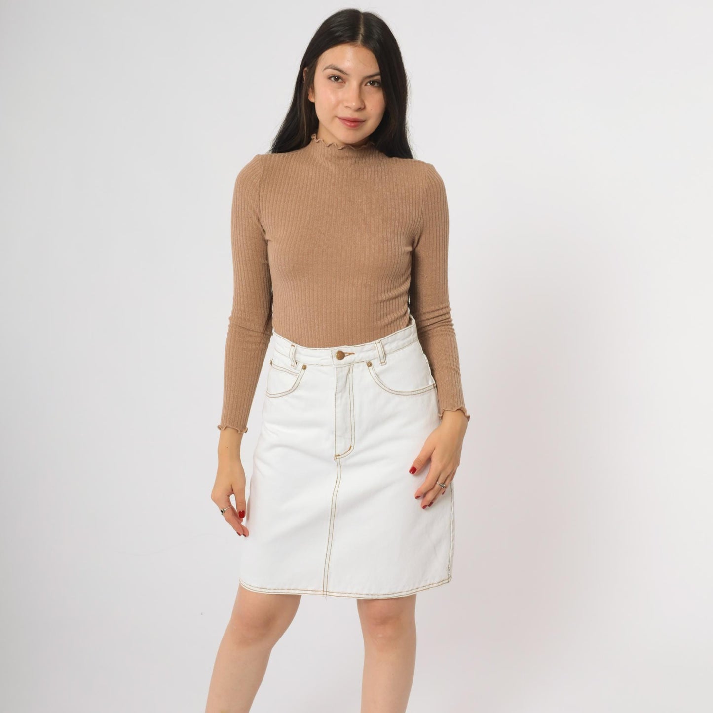 90s Jeanjer White Denim Mini Skirt Cotton Five-Pocket Small