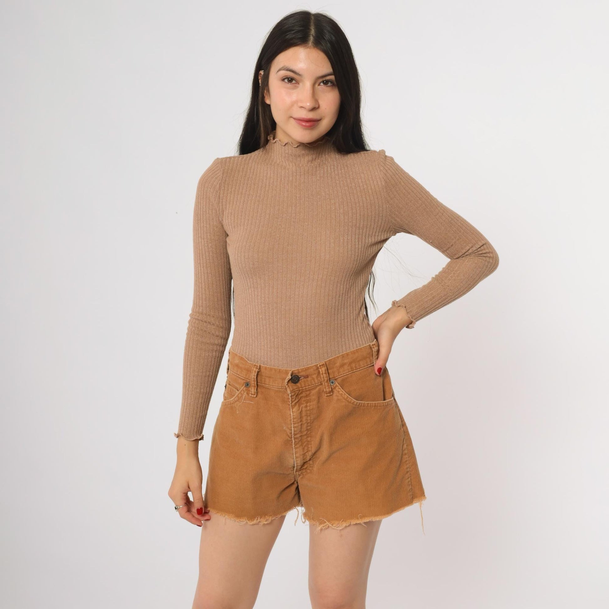 90s Levi's Corduroy Shorts Tan High Waisted Frayed Cutoff Medium